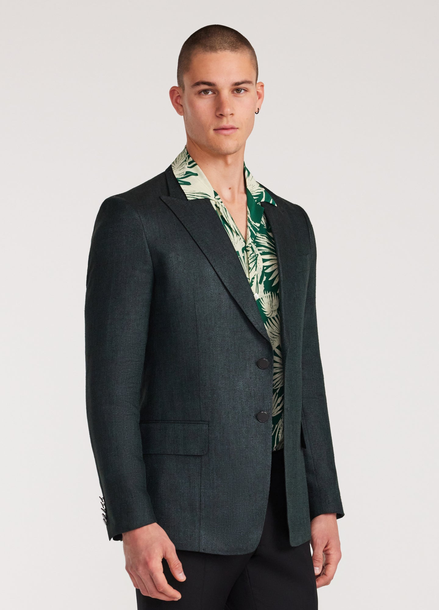 Silk Linen Blazer Dark Green