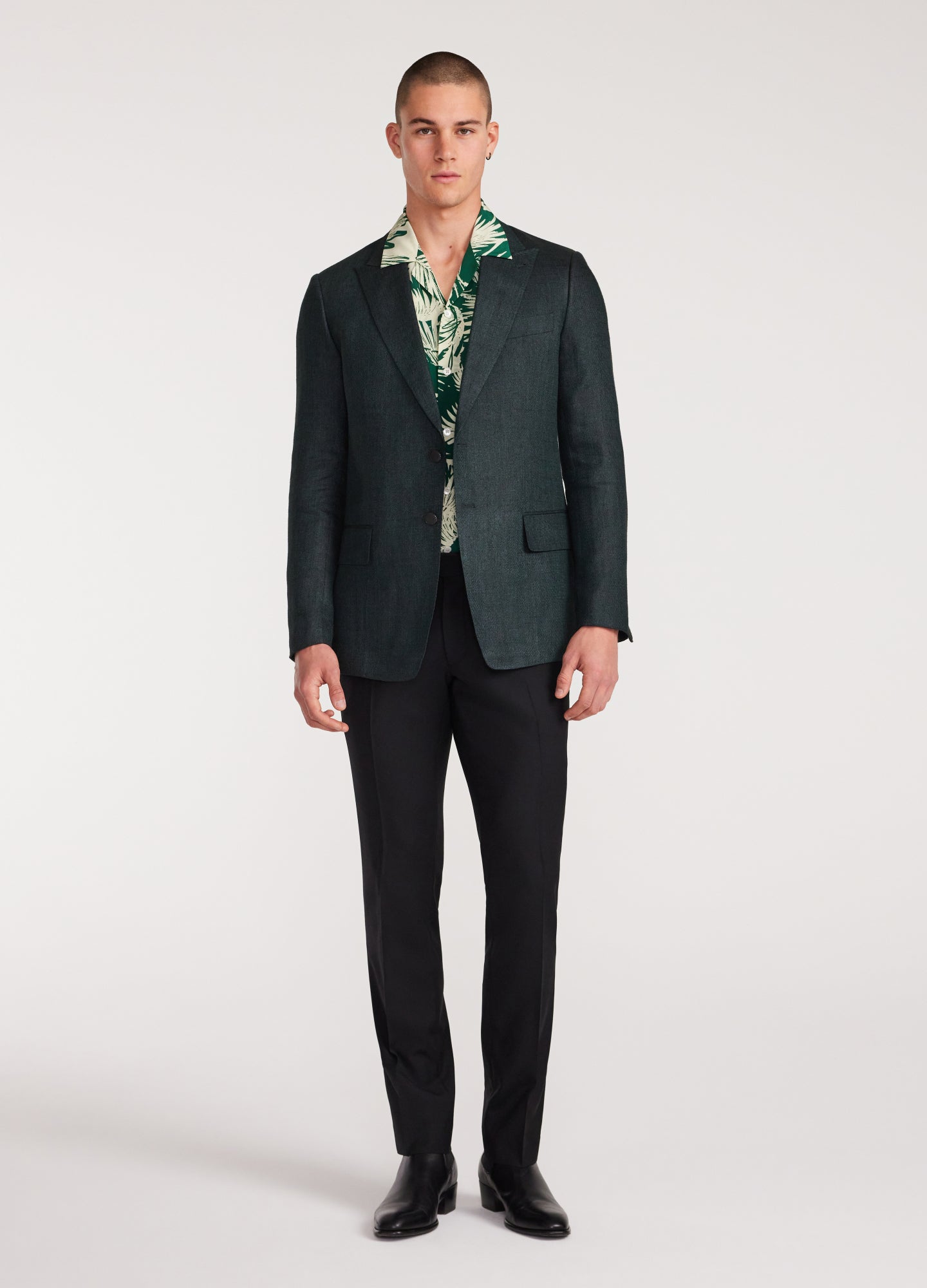 Silk Linen Blazer Dark Green