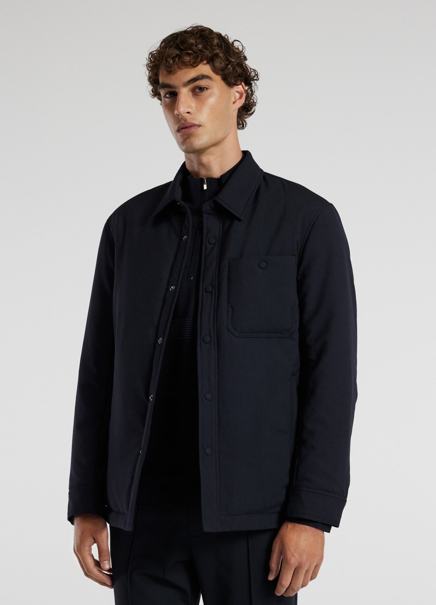 Padded Wool Shirt Jacket Navy Dark