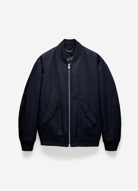 Padded Nylon Bomber Jacket Navy