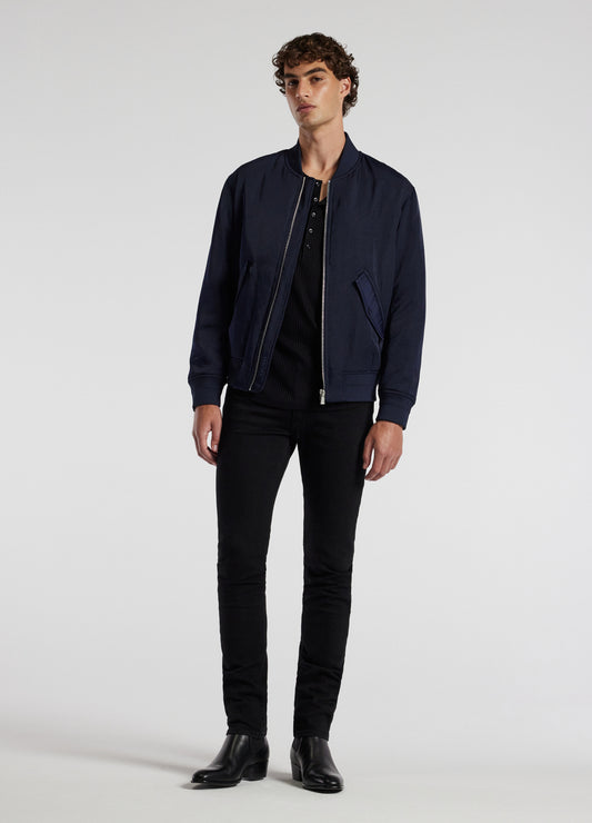 Padded Nylon Bomber Jacket Navy