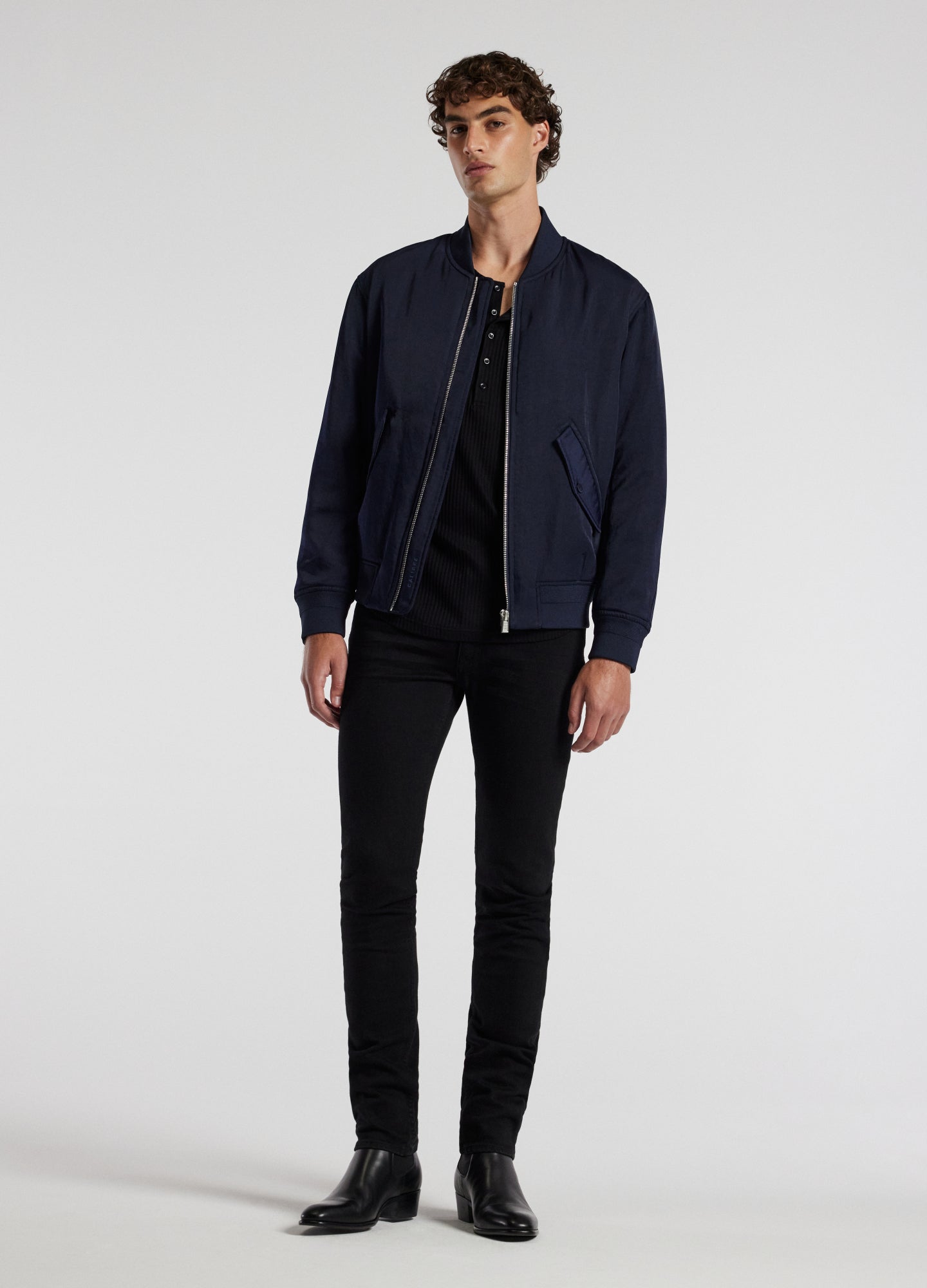 Padded Nylon Bomber Jacket Navy