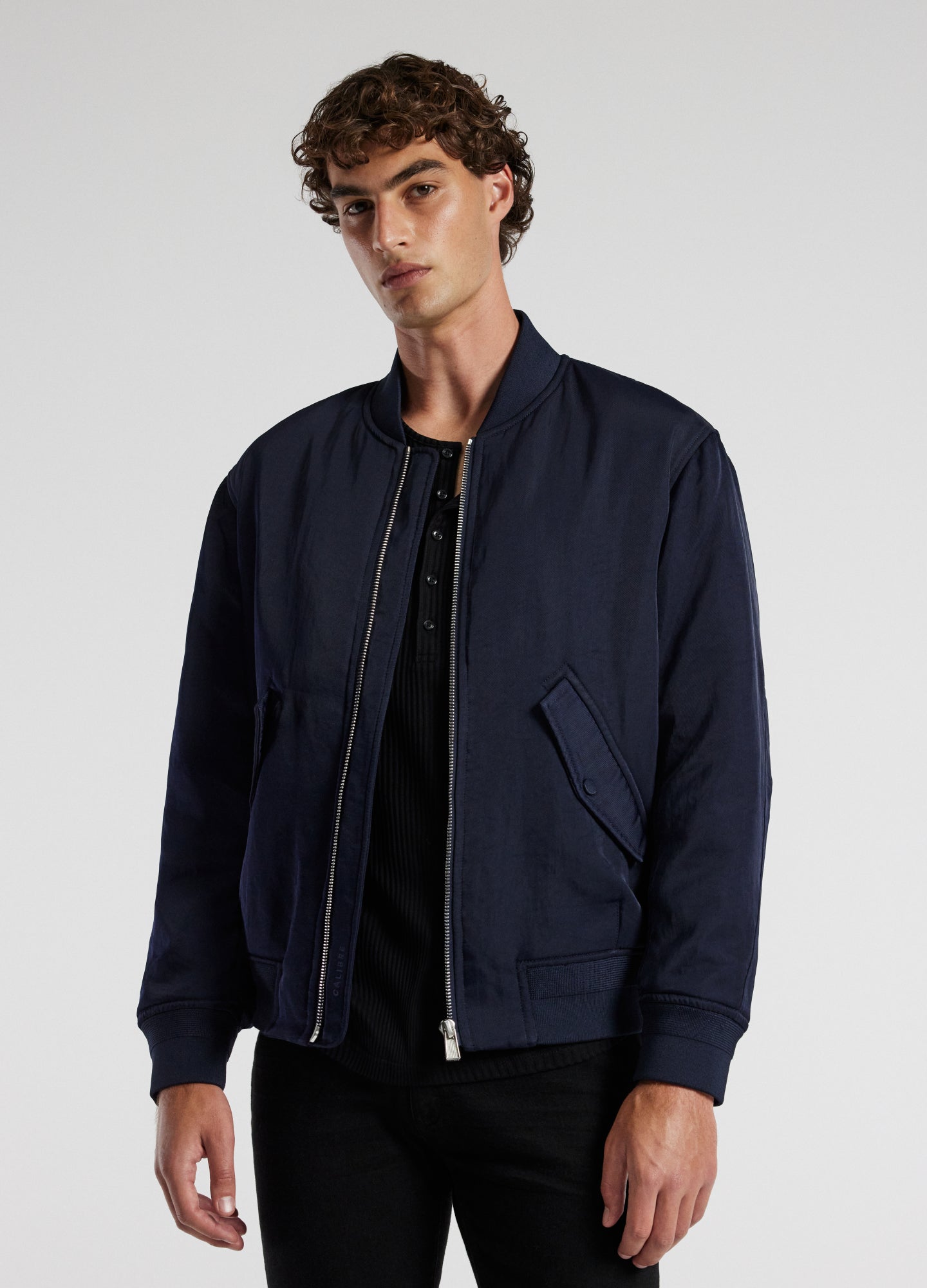 Padded Nylon Bomber Jacket Navy