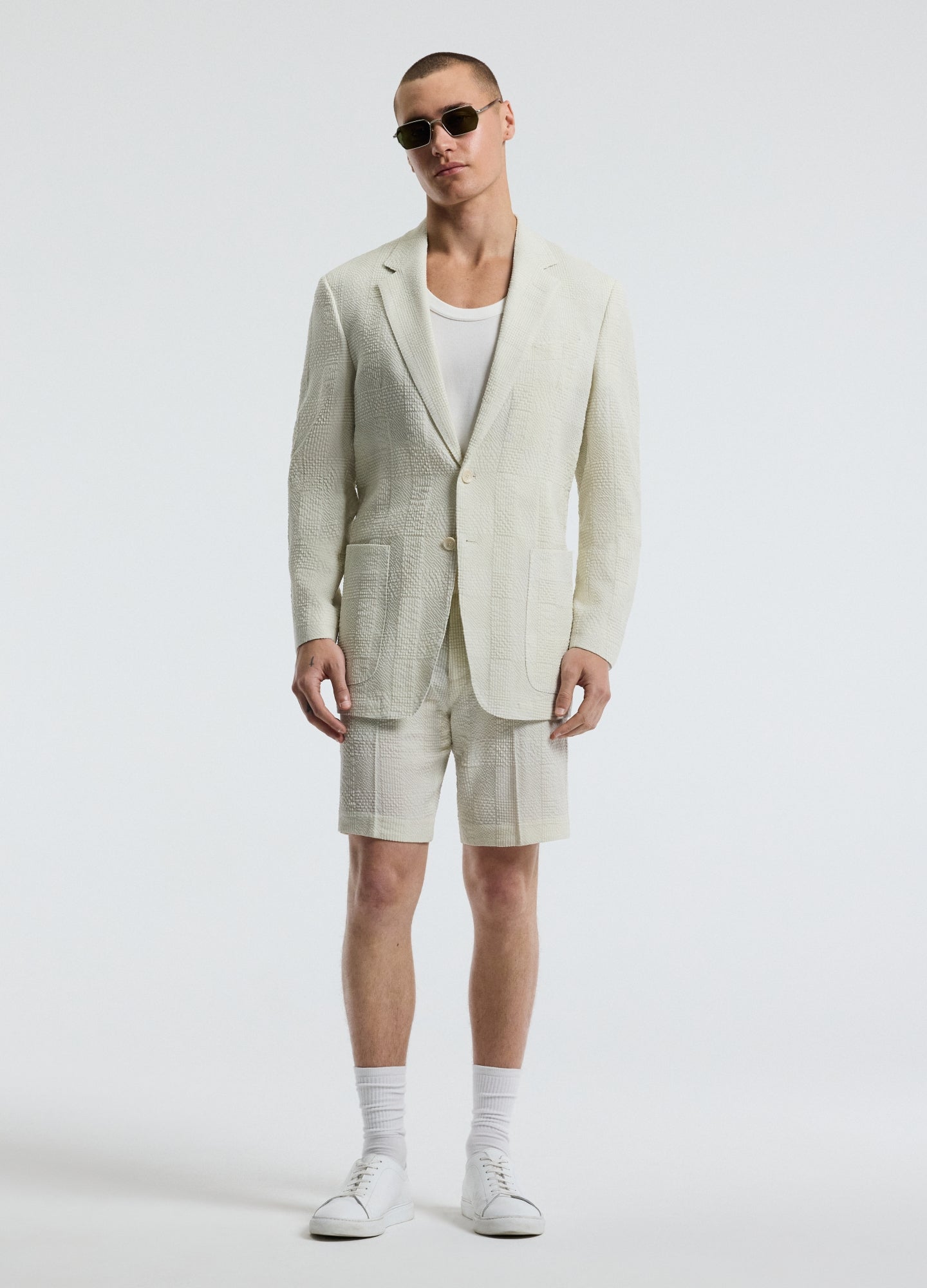 Seersucker Check Blazer Stone