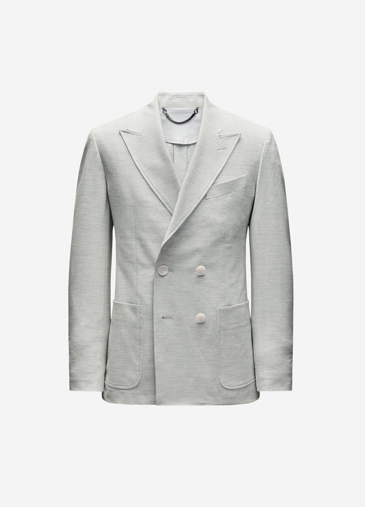 Tech Seersucker Double Breasted Blazer Silver