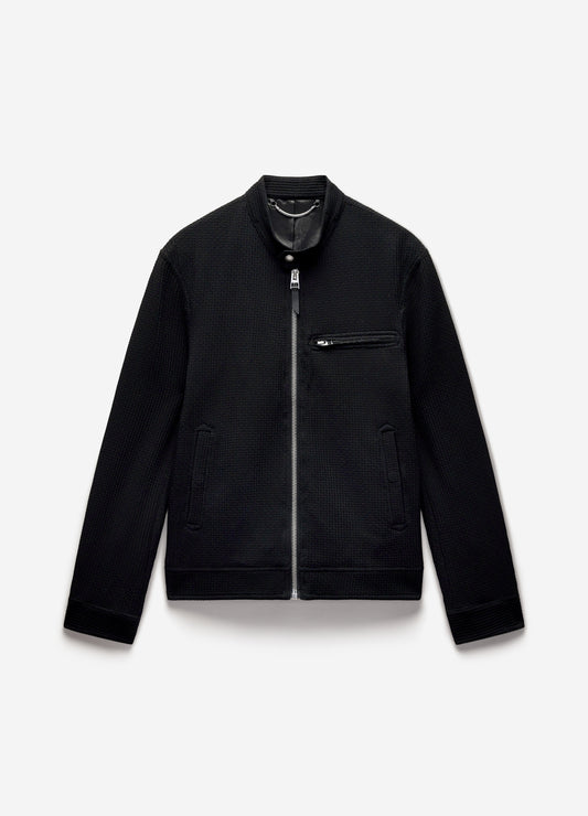 Band Neck Zip Up Jacket Black