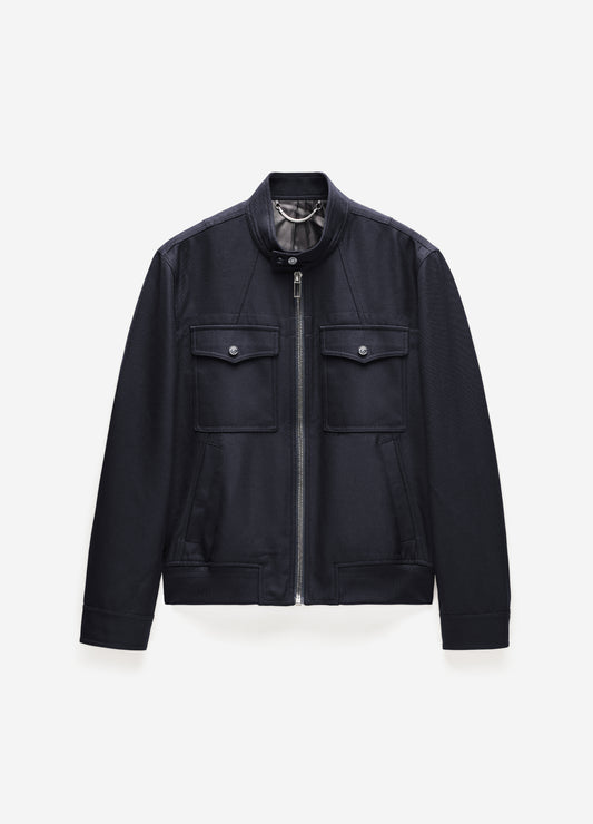 Stand Collar Wool Bomber Jacket Navy