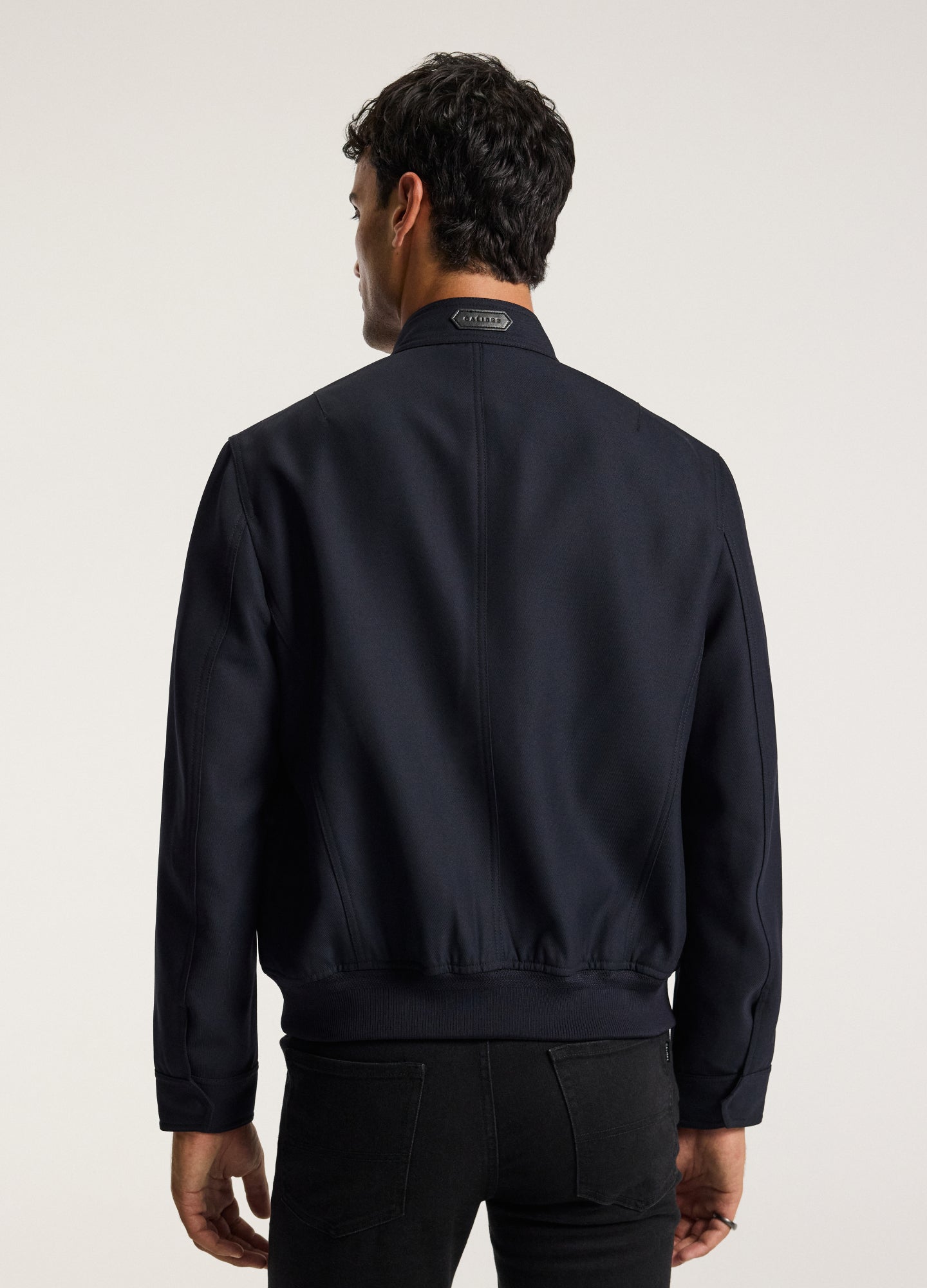Stand Collar Wool Bomber Jacket Navy