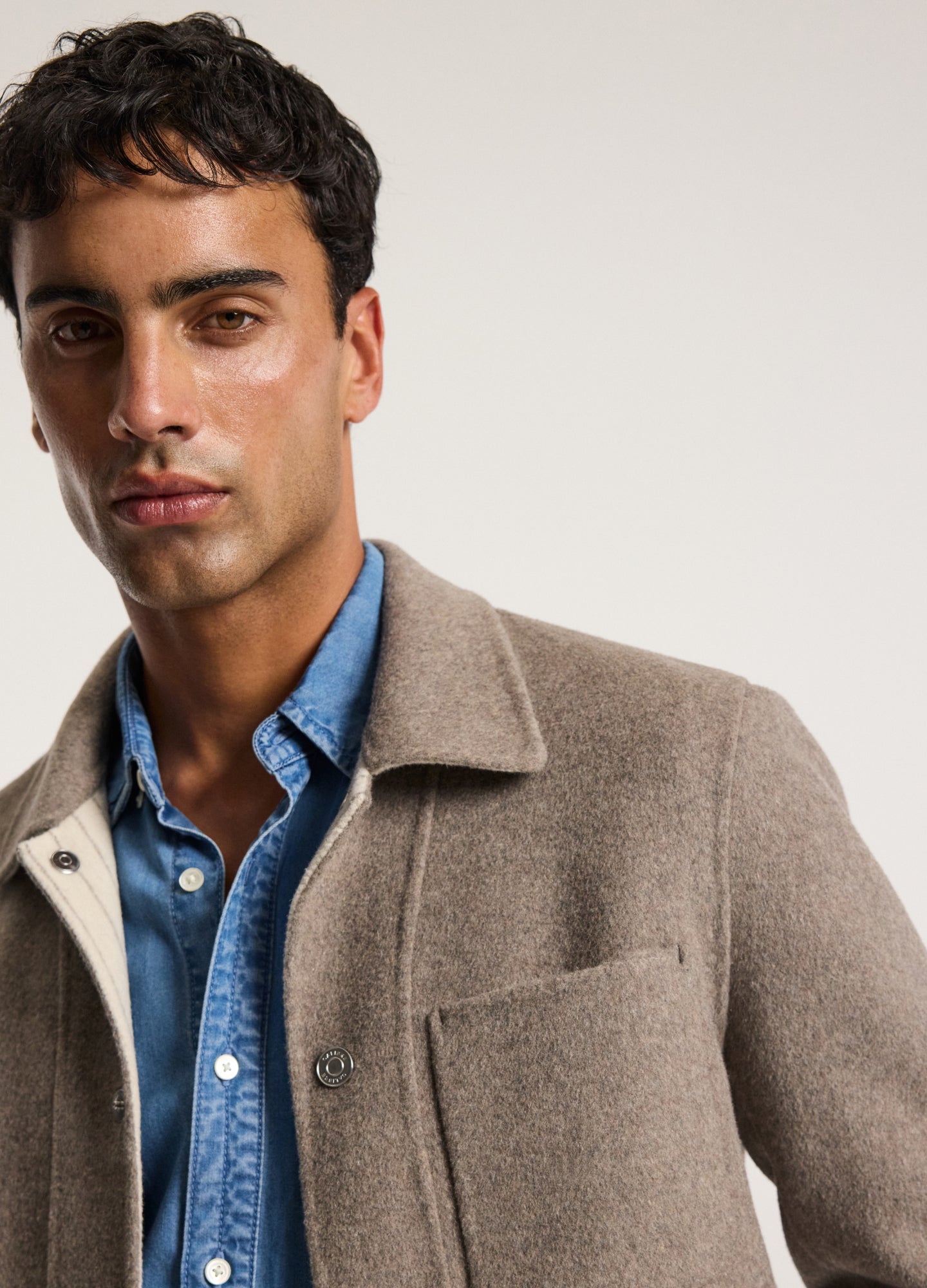 Double Faced Wool Shirt Jacket Sepia