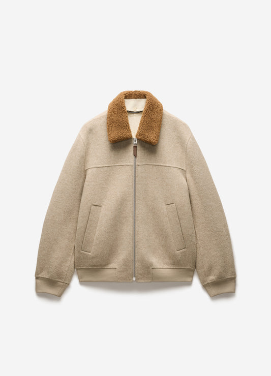 Sherpa Collar Wool Bomber Jacket Neutral