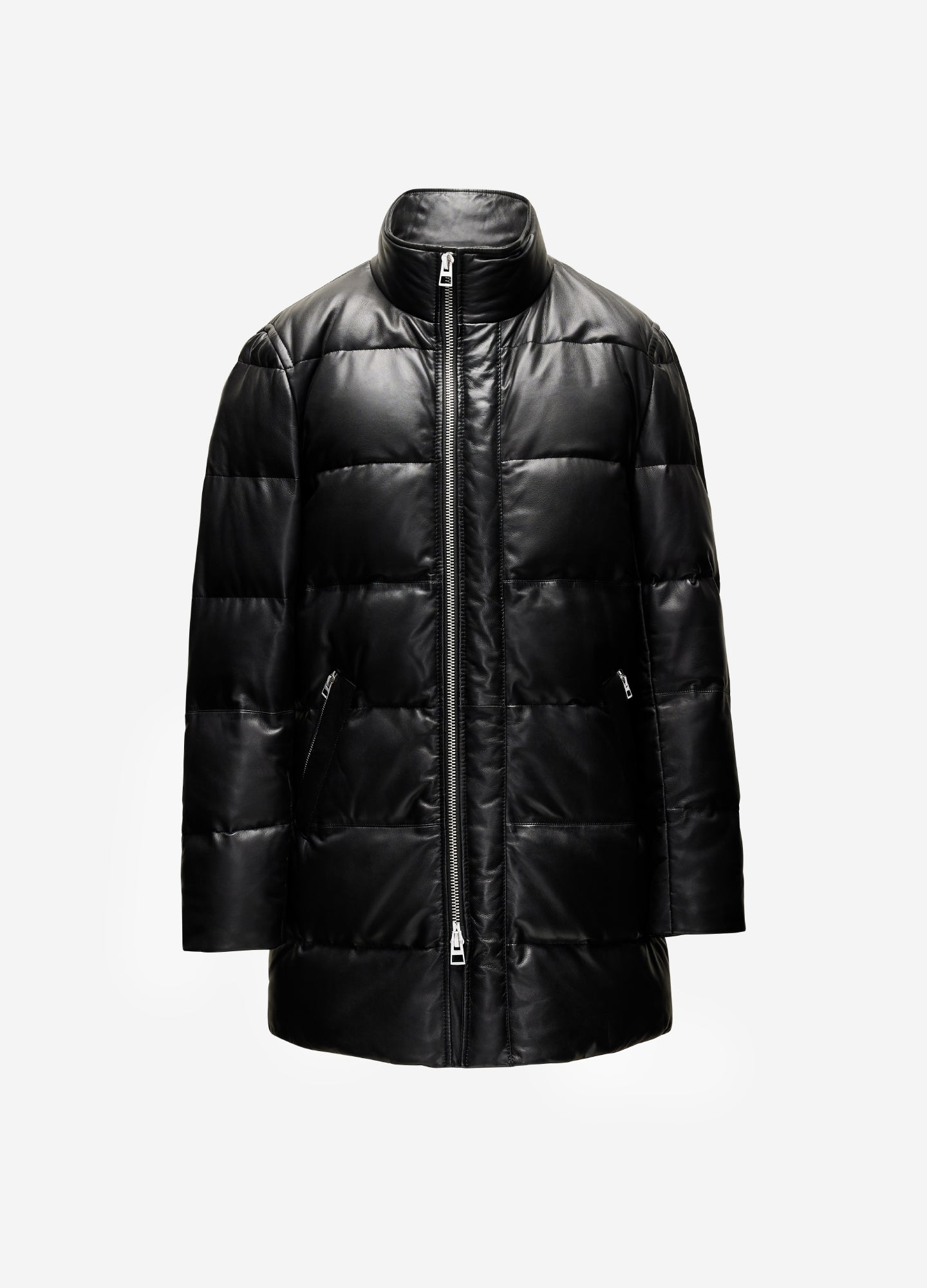 Down Filled Leather Coat Black