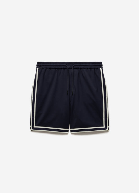 Stripe Trim Textured Shorts Navy