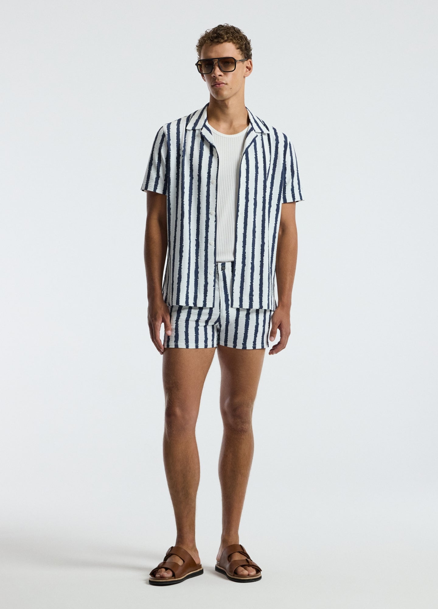 Ink Stripe Swim Short White Navy
