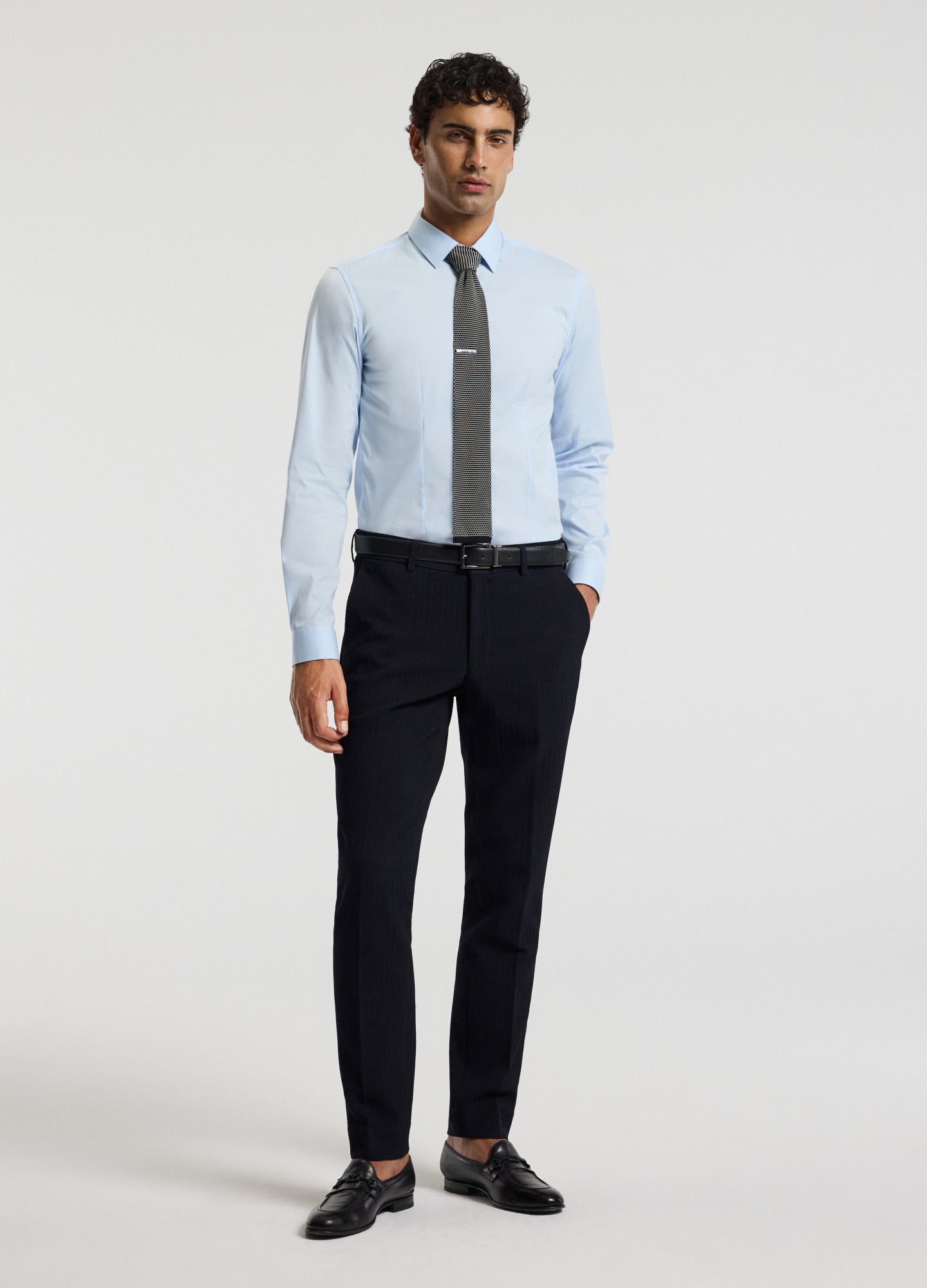 Stretch Cotton Poplin Shirt Light Blue