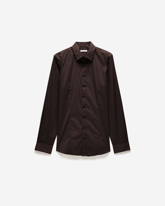 Stretch Cotton Poplin Shirt Chocolate
