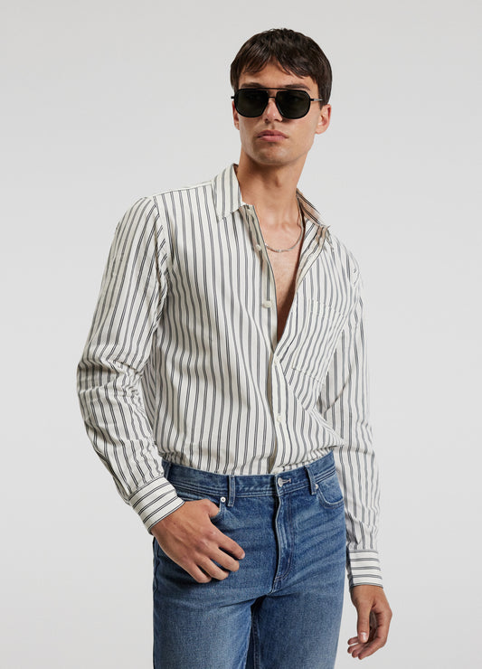 Relaxed Cotton Striped Shirt Black Stripe