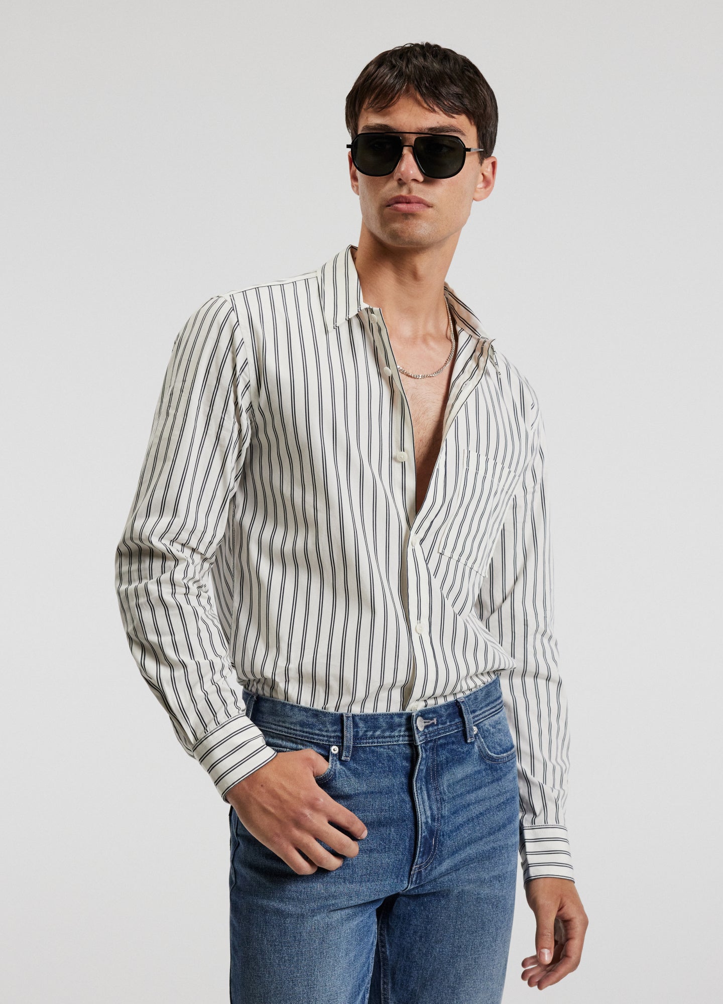 Relaxed Cotton Striped Shirt Black Stripe