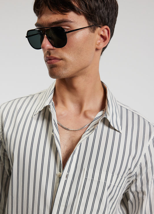 Relaxed Cotton Striped Shirt Black Stripe