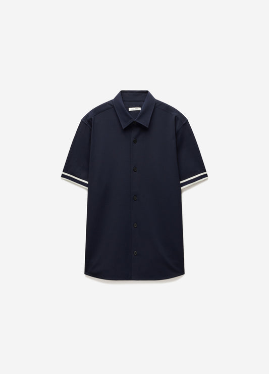 Stripe Trim Textured Overshirt Navy