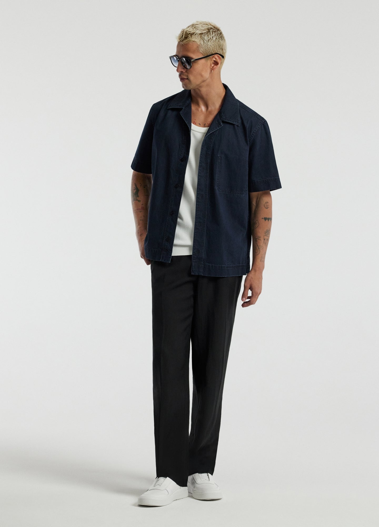 Denim Short Sleeved Overshirt Blue Black