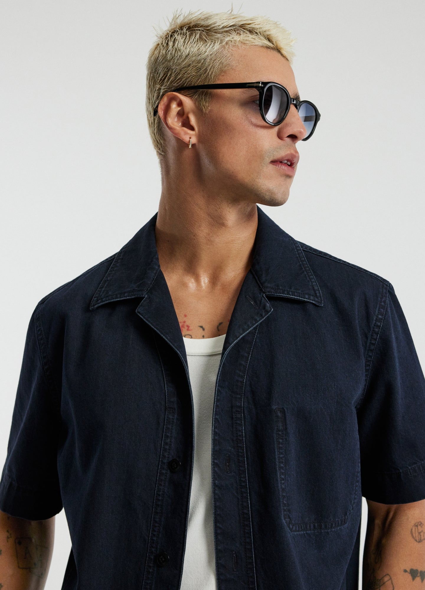 Denim Short Sleeved Overshirt Blue Black