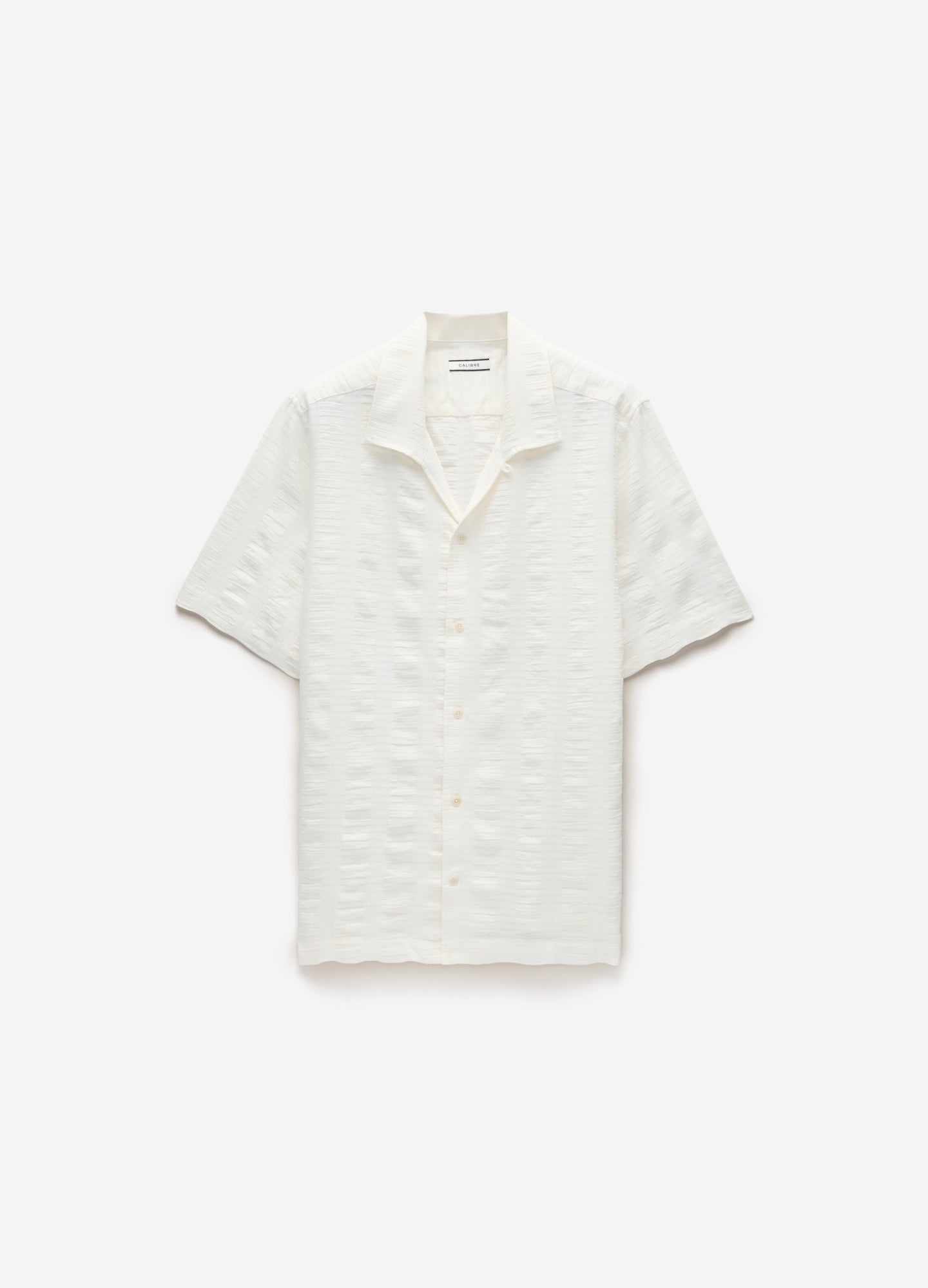 Textured Cotton Linen Short Sleeve Shirt Ivory