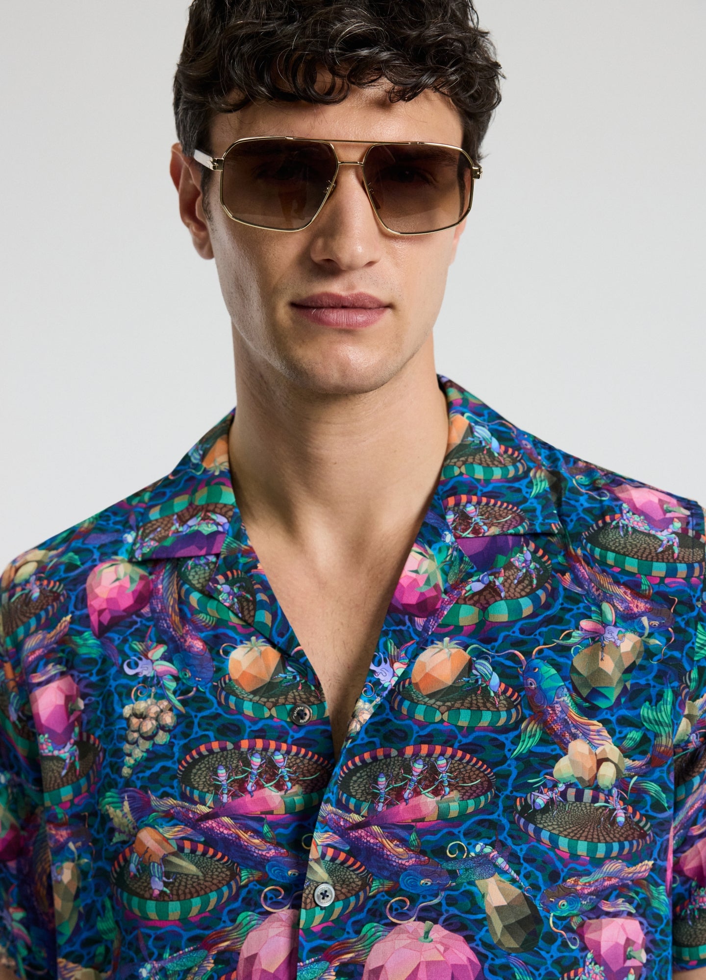 Aquatic Universe Short Sleeve Silk Shirt Aegean Blue