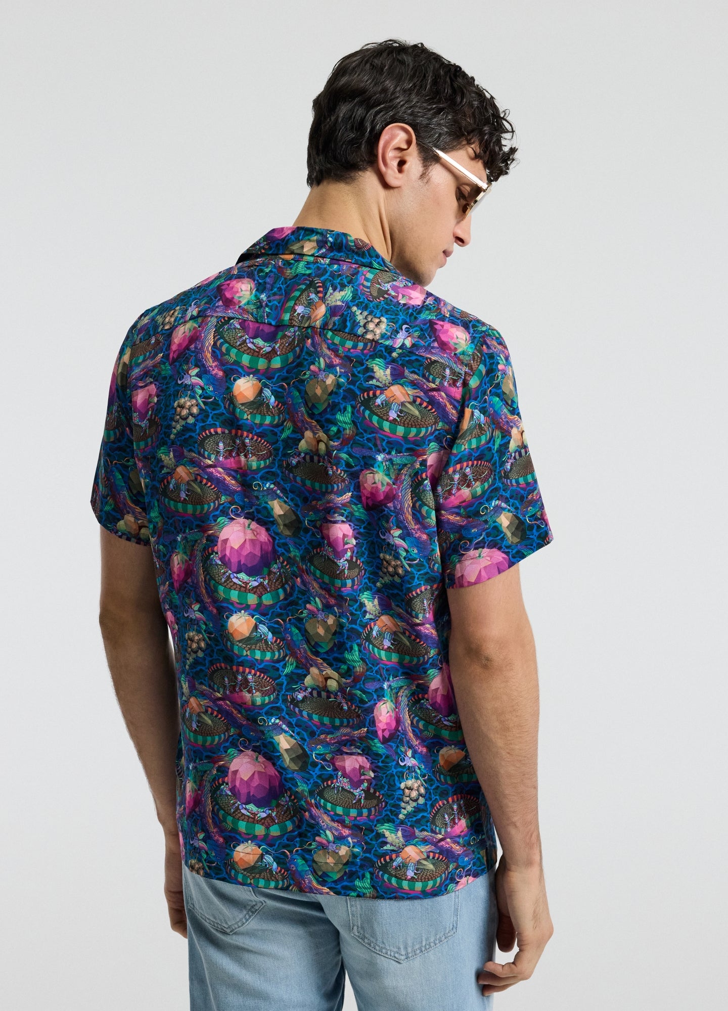 Aquatic Universe Short Sleeve Silk Shirt Aegean Blue