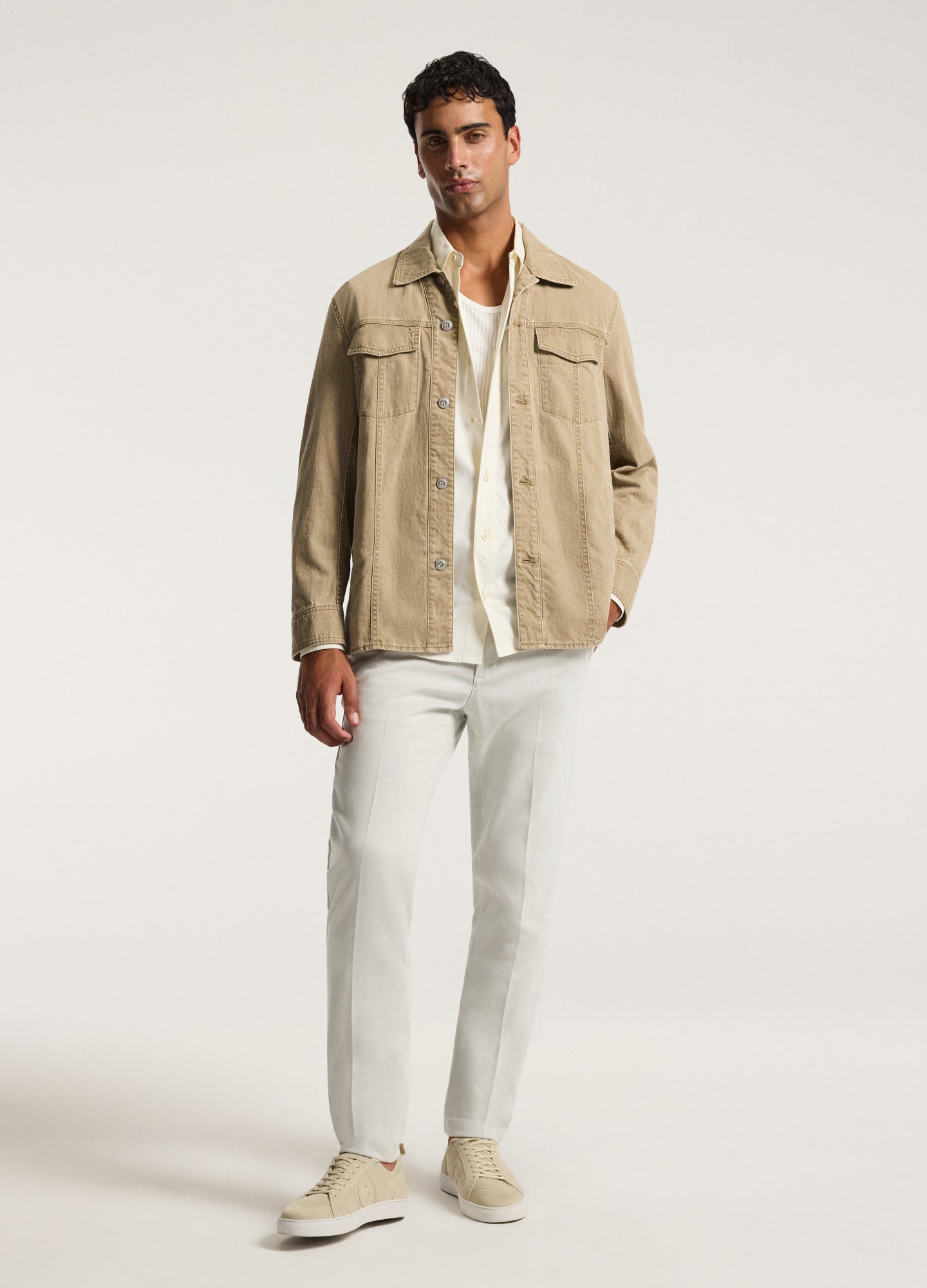 Relaxed Stitch Detail Overshirt Cream