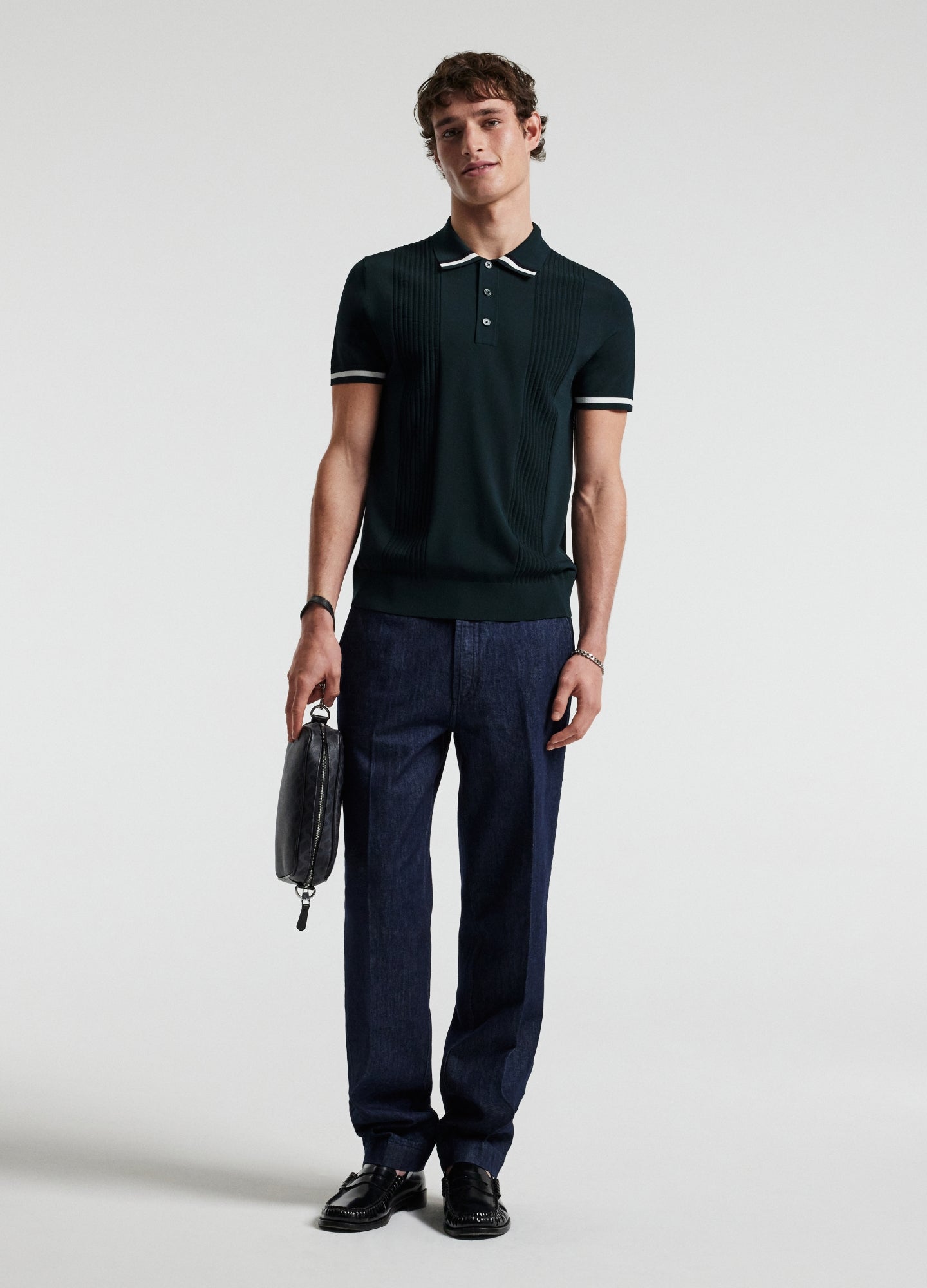 Tech Stripe Collar Polo Bottle Green