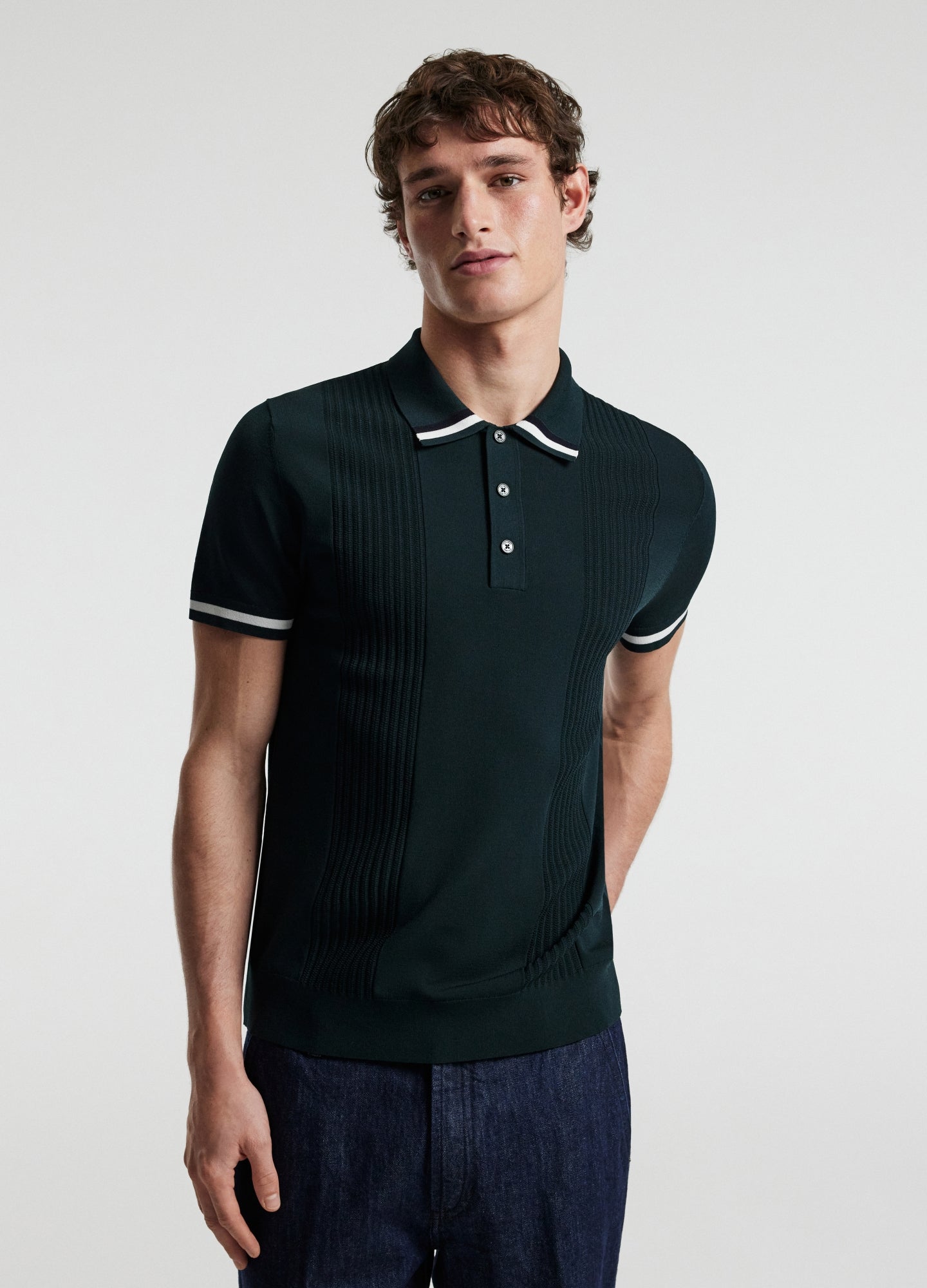 Tech Stripe Collar Polo Bottle Green