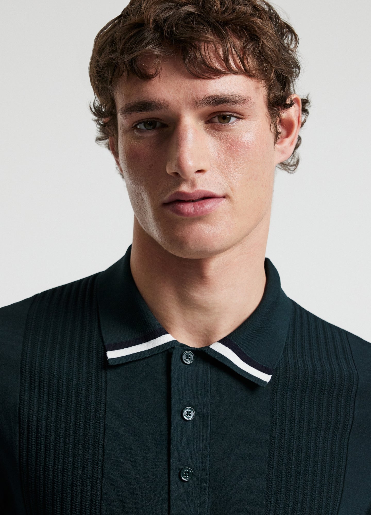 Tech Stripe Collar Polo Bottle Green
