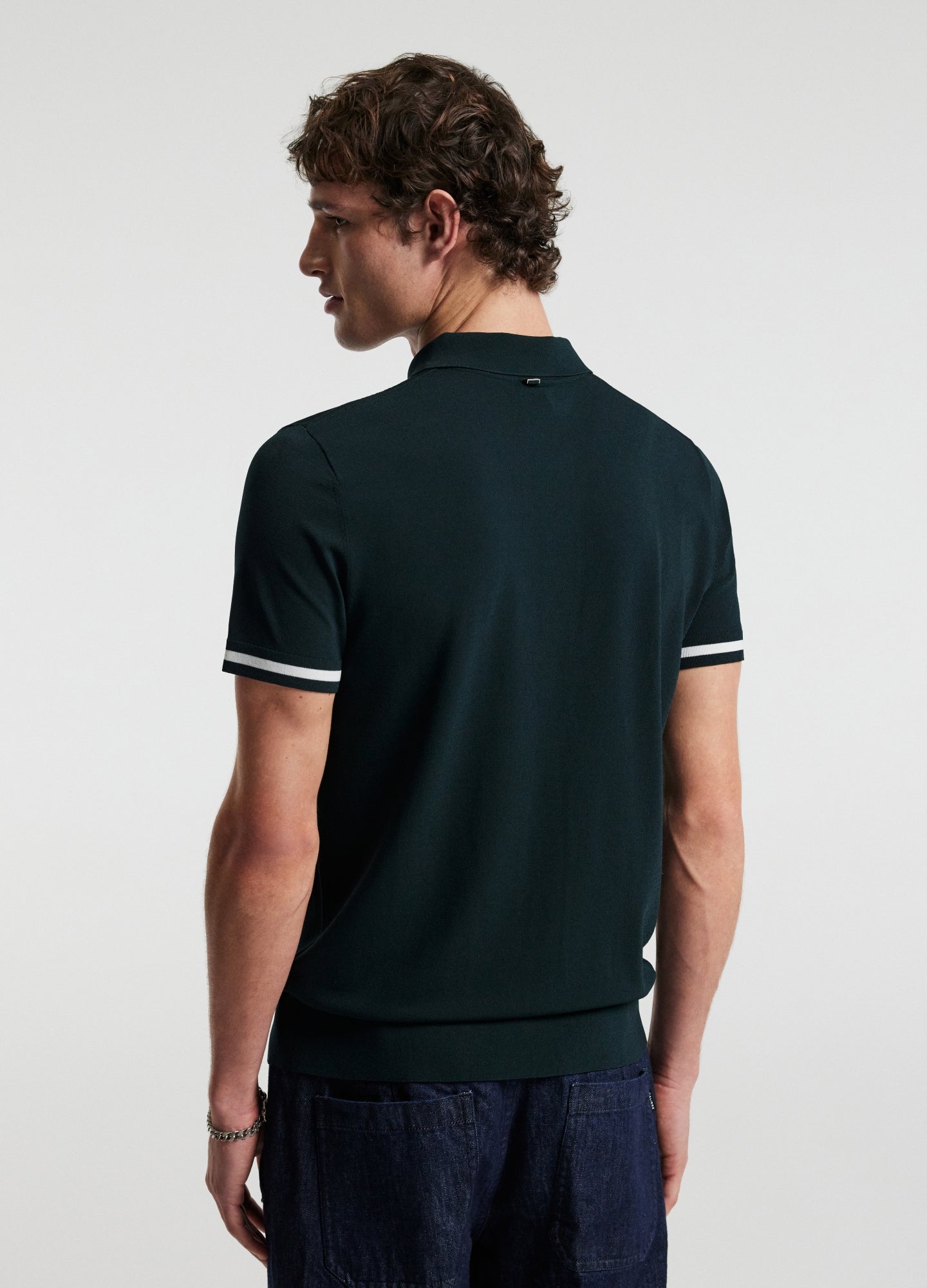 Tech Stripe Collar Polo Bottle Green