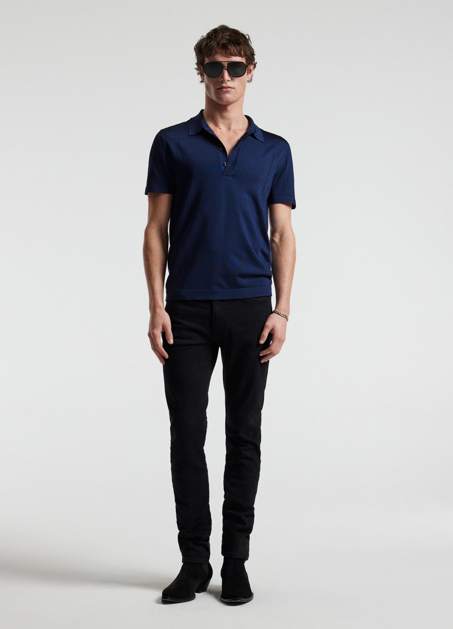 Shiny Rayon Polo Navy