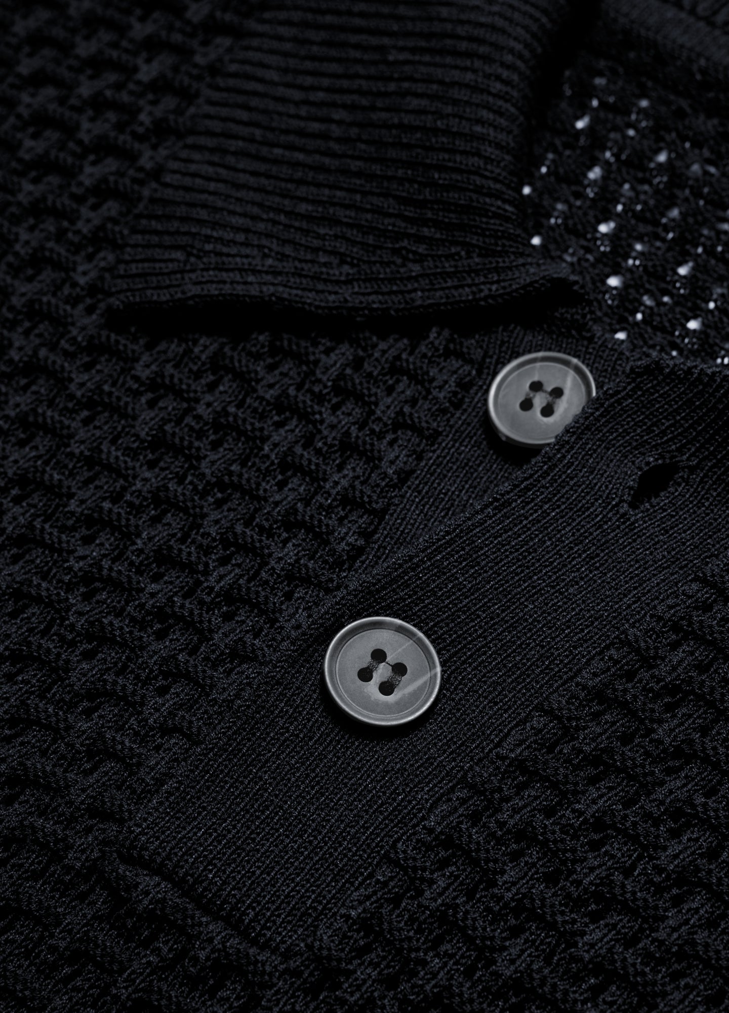 Textured Open Knit Polo Black