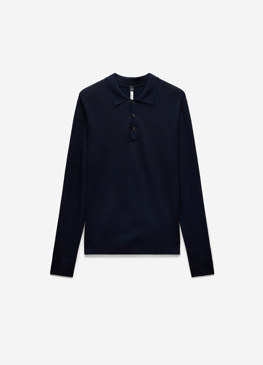 Long Sleeve Tech Knit Polo Naval Blue