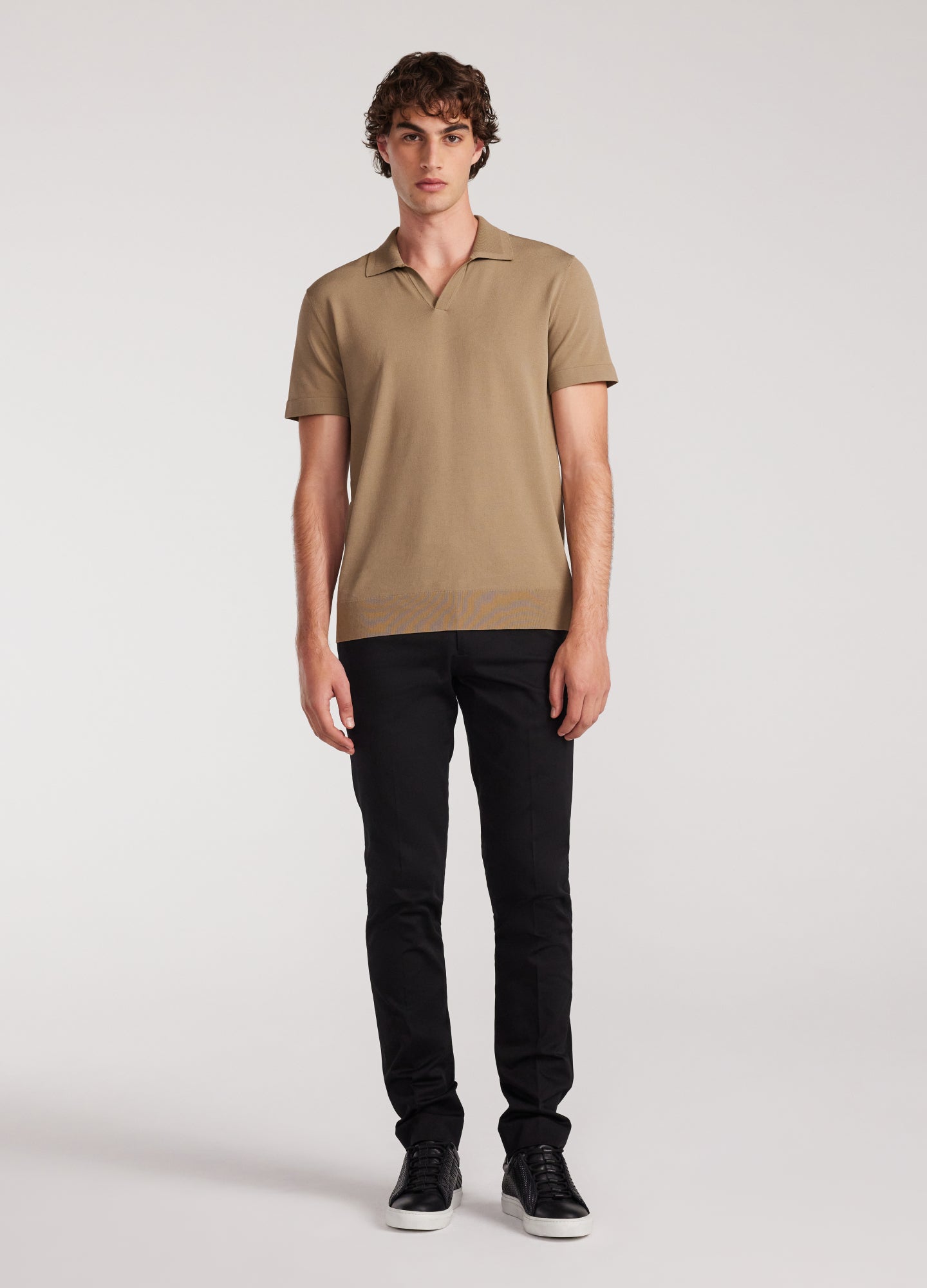 Rib Collar Tech Knit Polo Sand