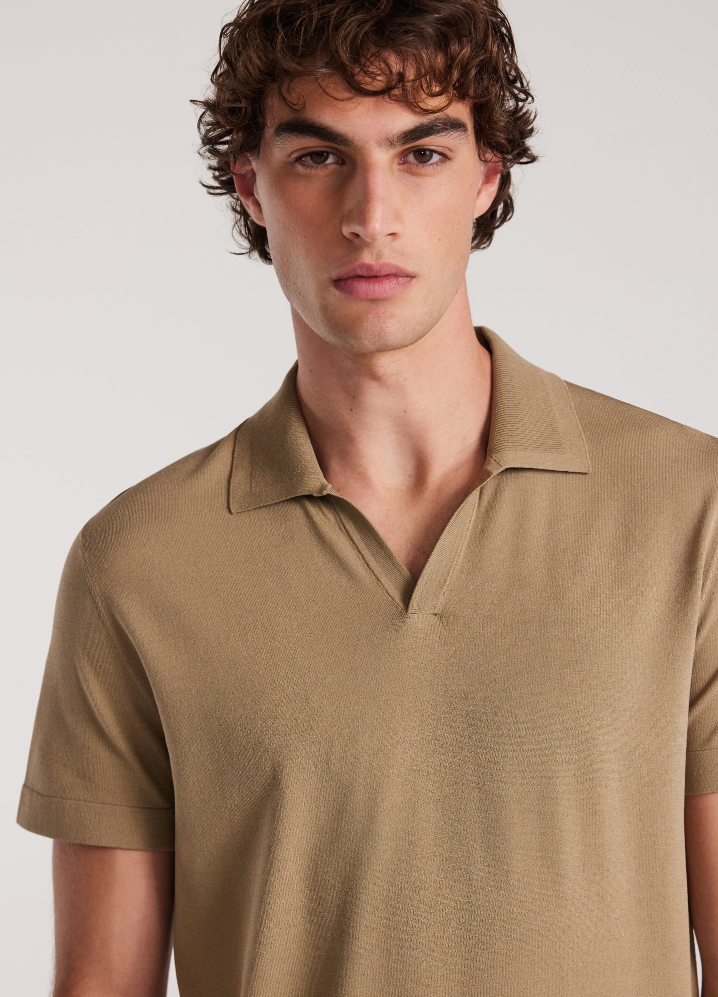 Rib Collar Tech Knit Polo Sand