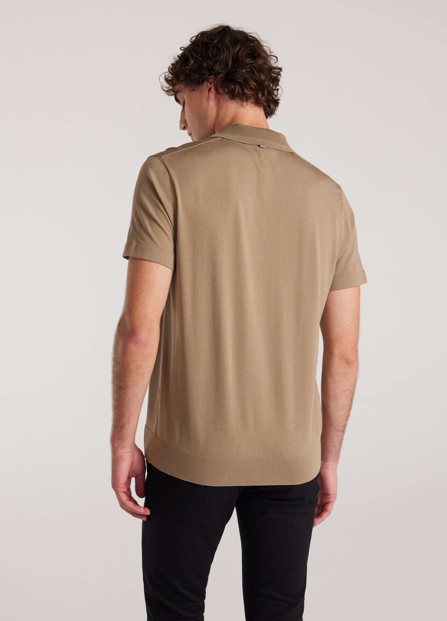 Rib Collar Tech Knit Polo Sand