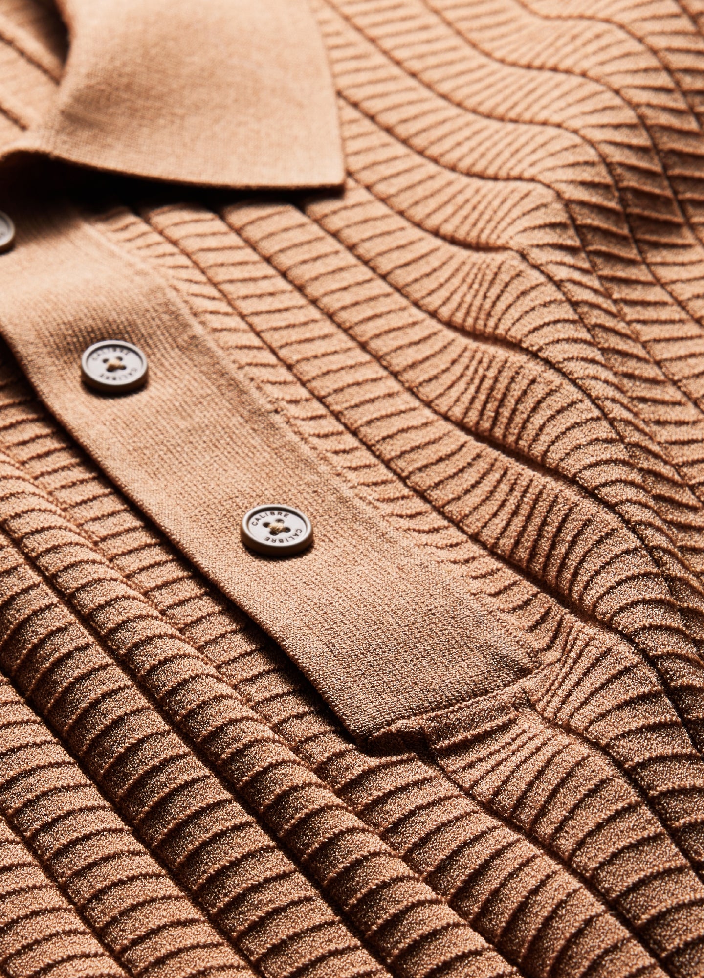 Textured Rib Tech Knit Polo New Caramel