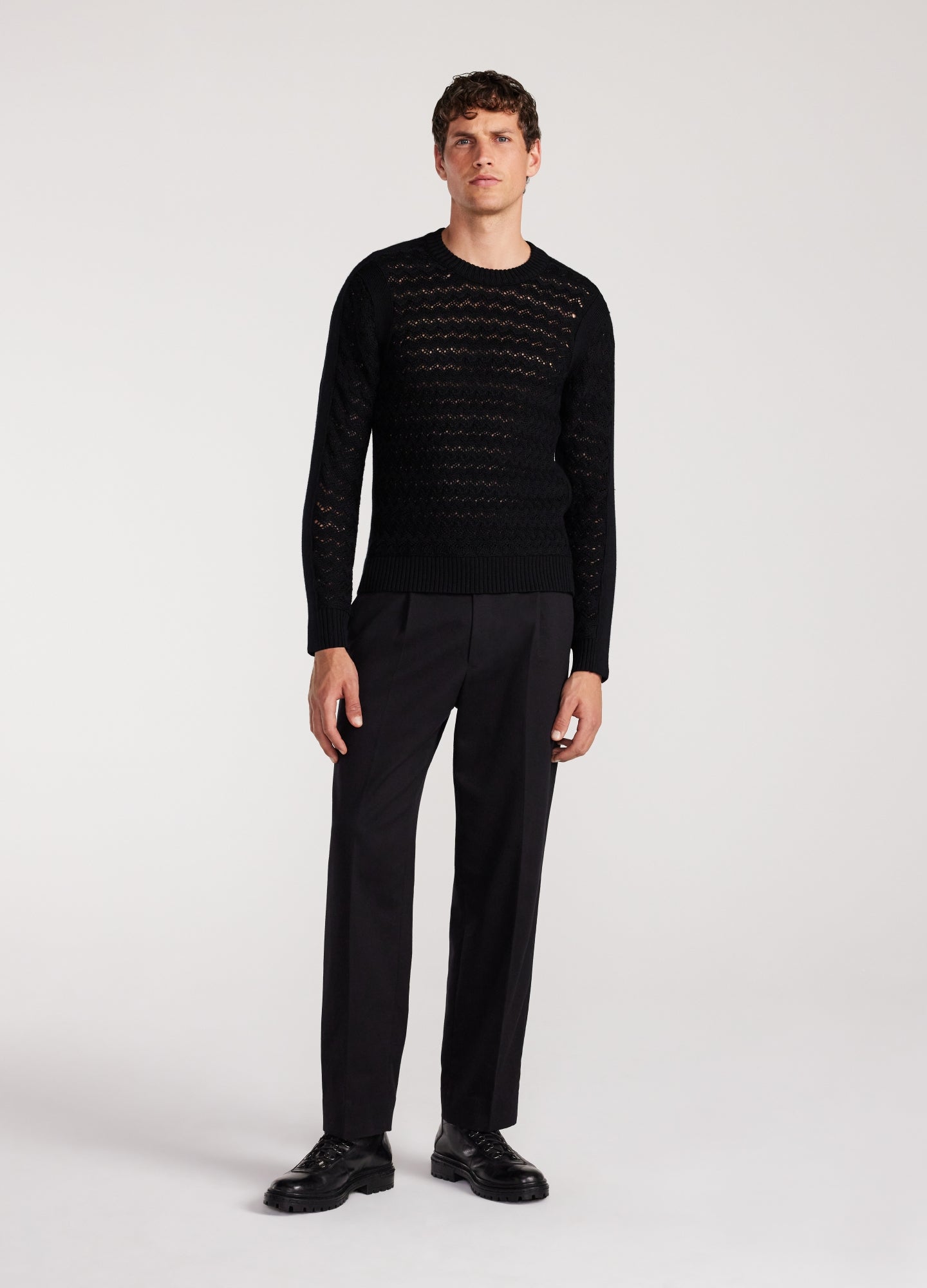 Wool Lace Cable Sweater Black