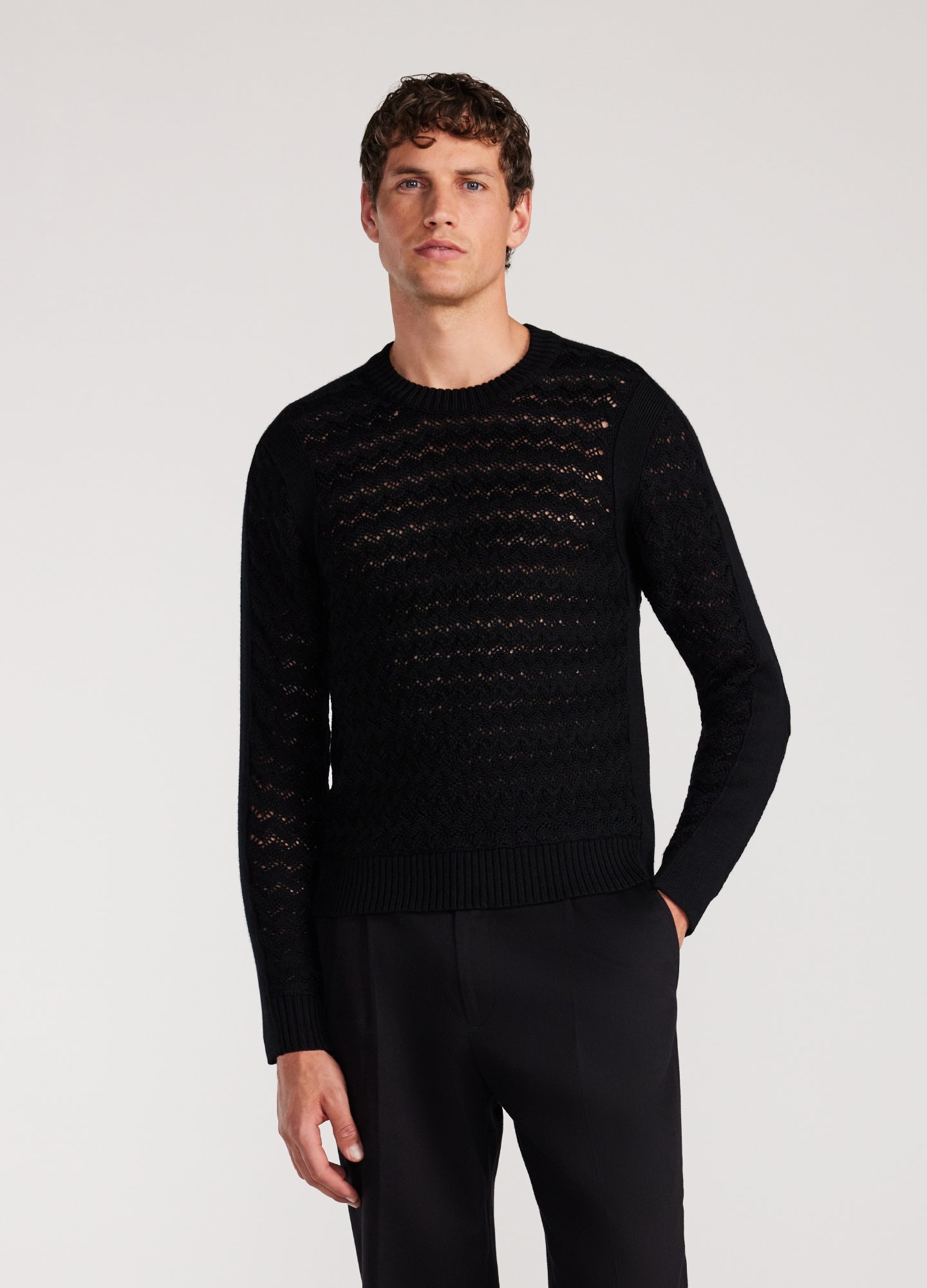 Wool Lace Cable Sweater Black
