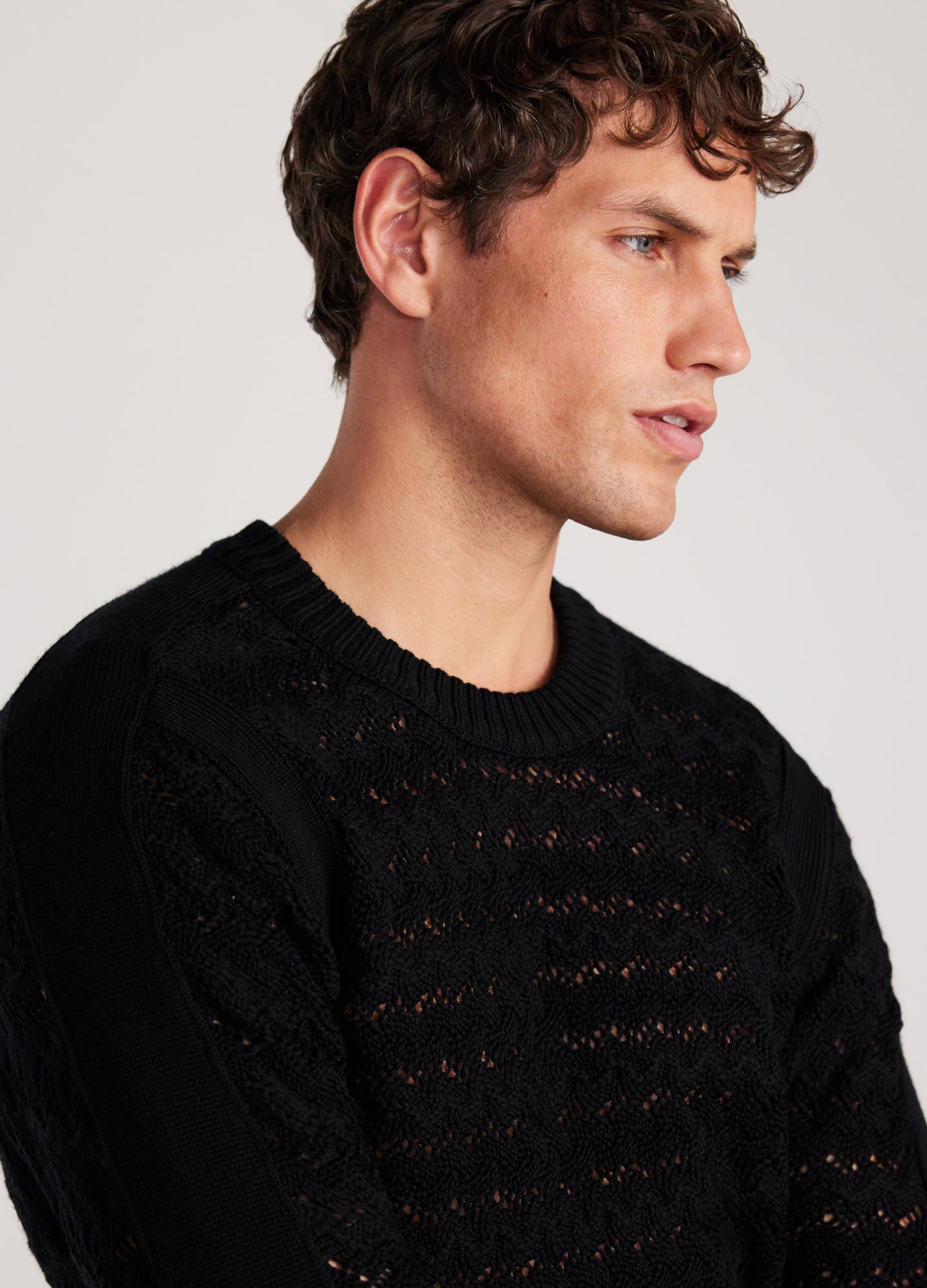 Wool Lace Cable Sweater Black