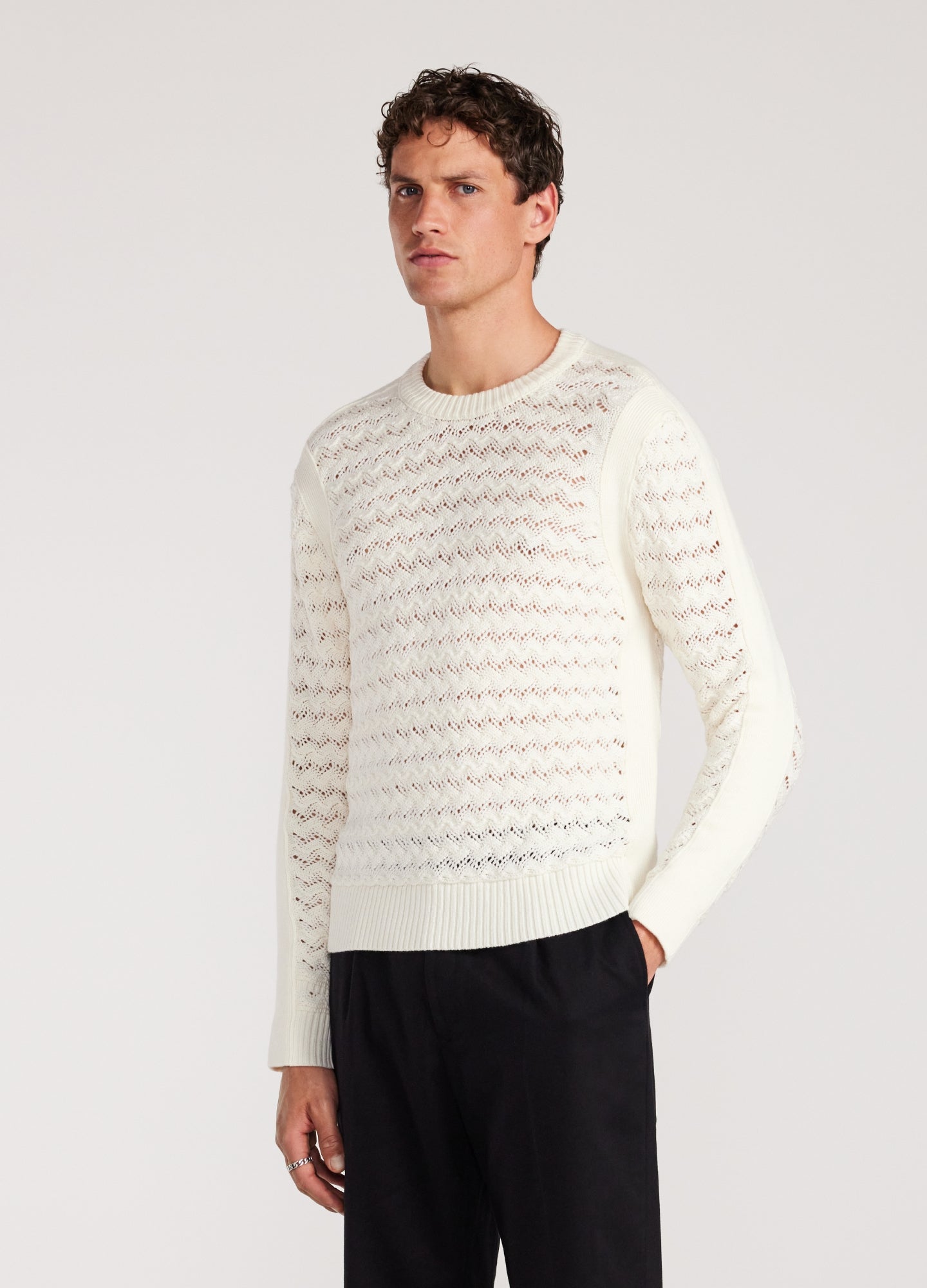 Wool Lace Cable Sweater Ivory