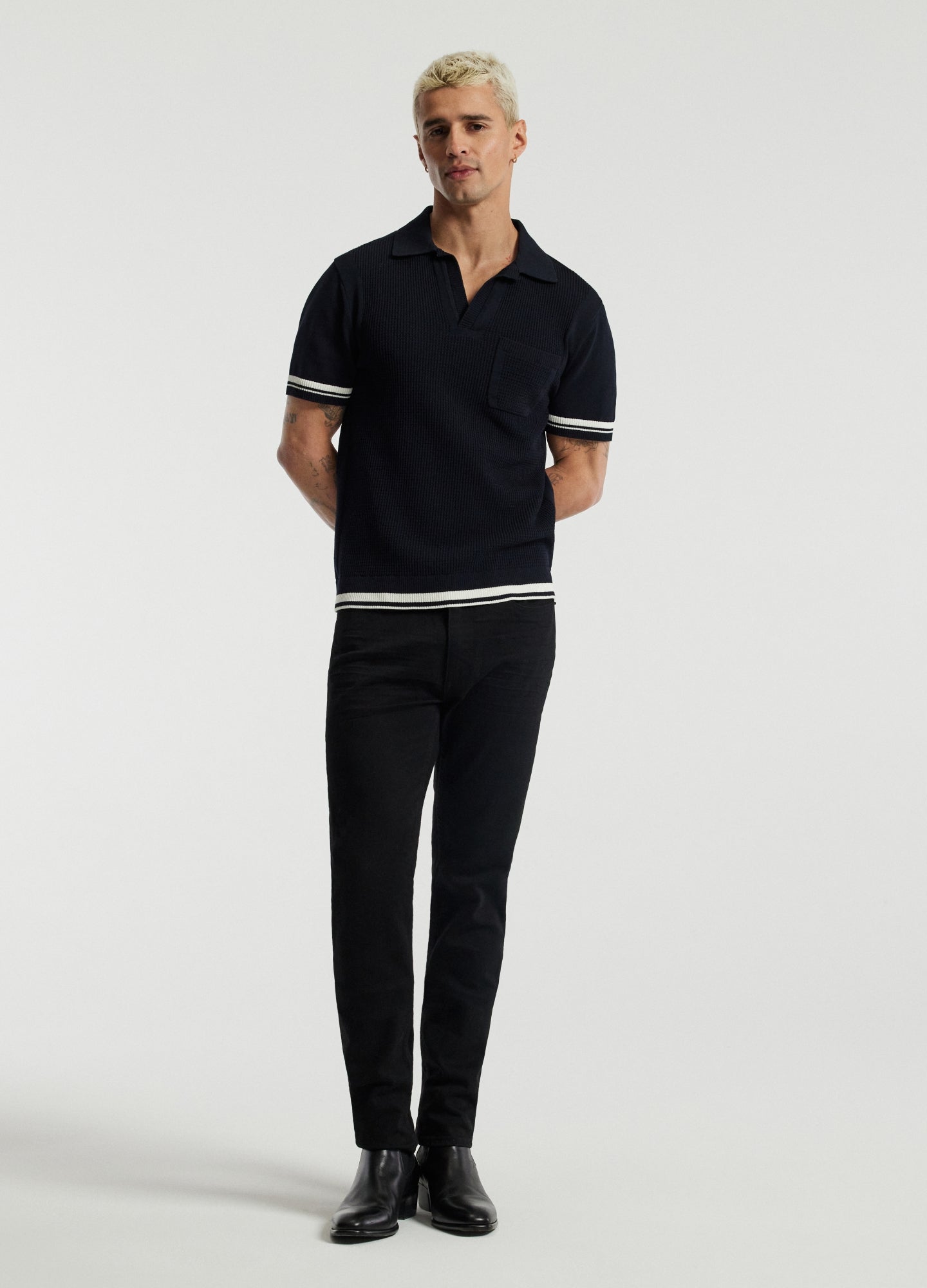 Textured Knit Polo Navy