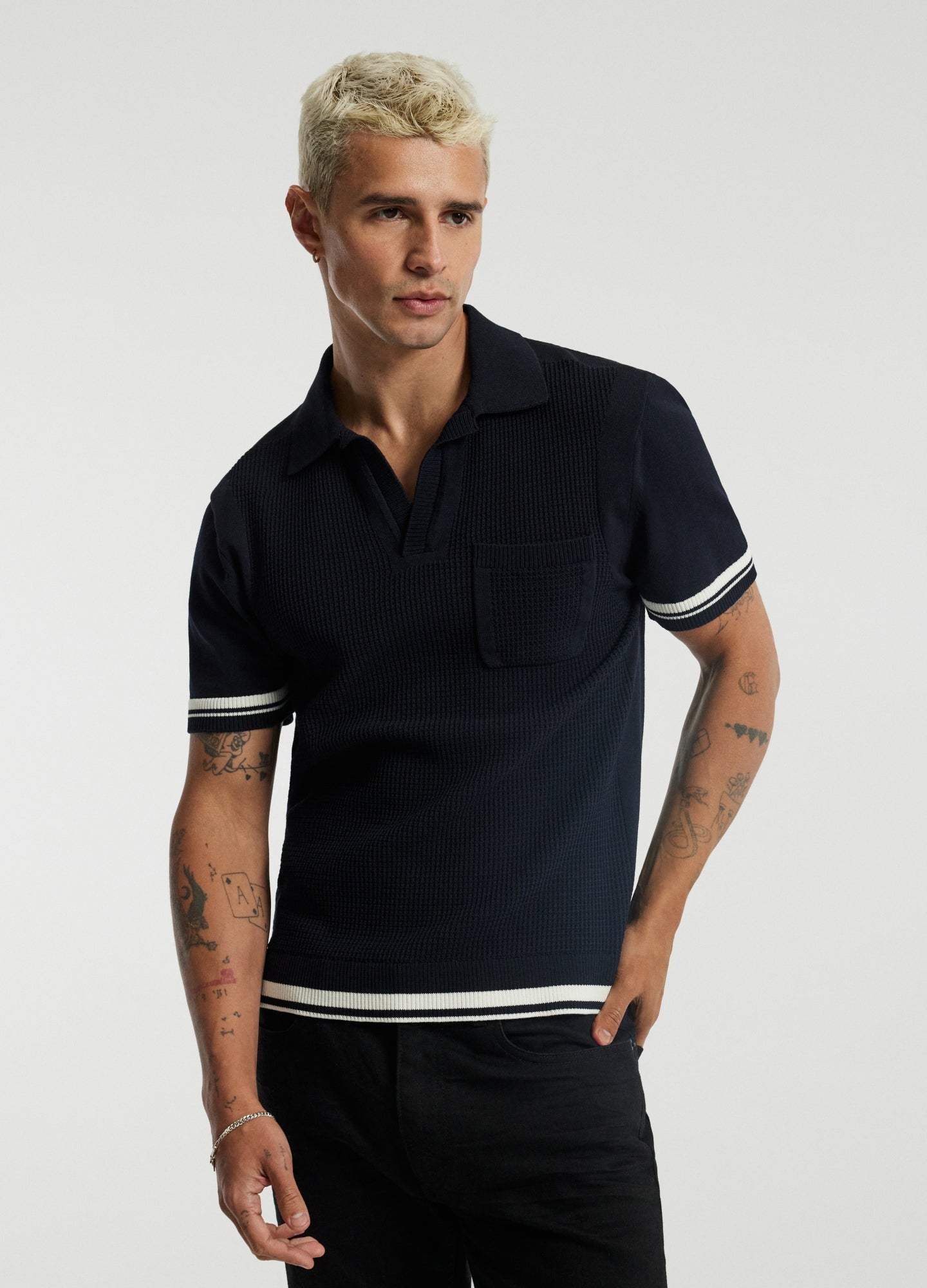 Textured Knit Polo Navy