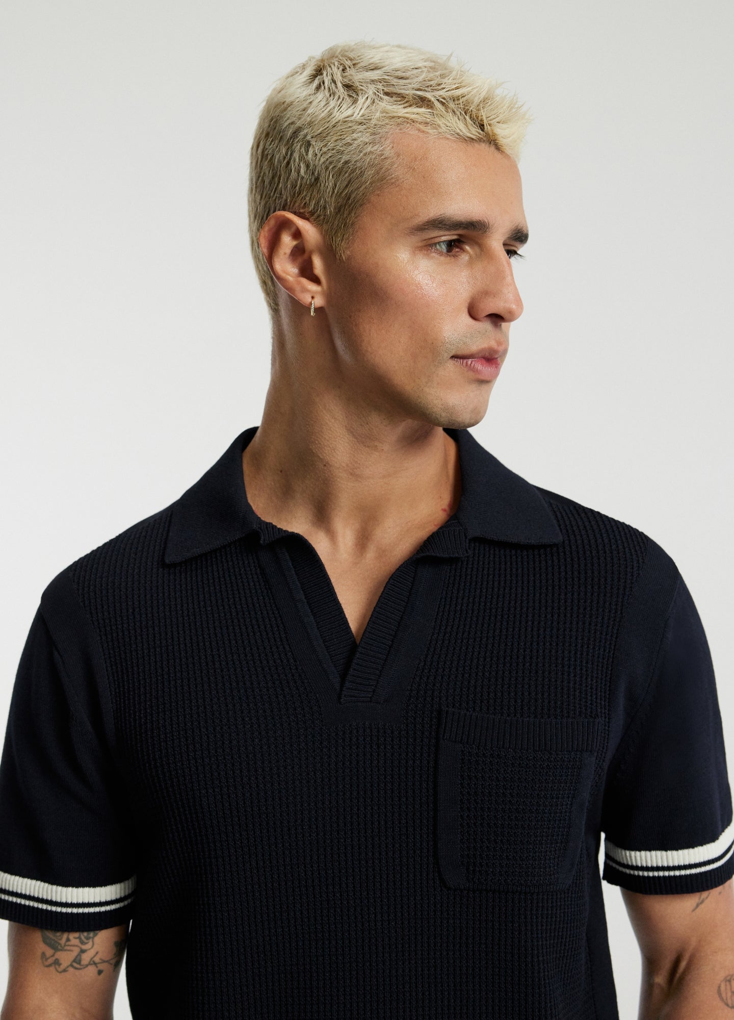 Textured Knit Polo Navy