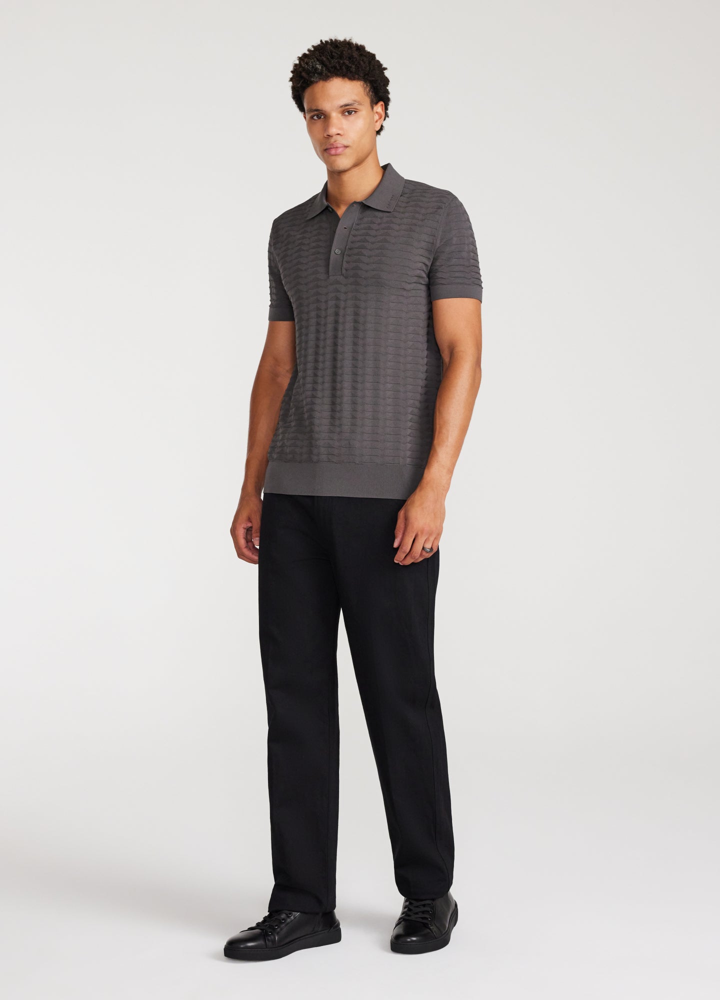 Triangle Knit Polo Steel Grey