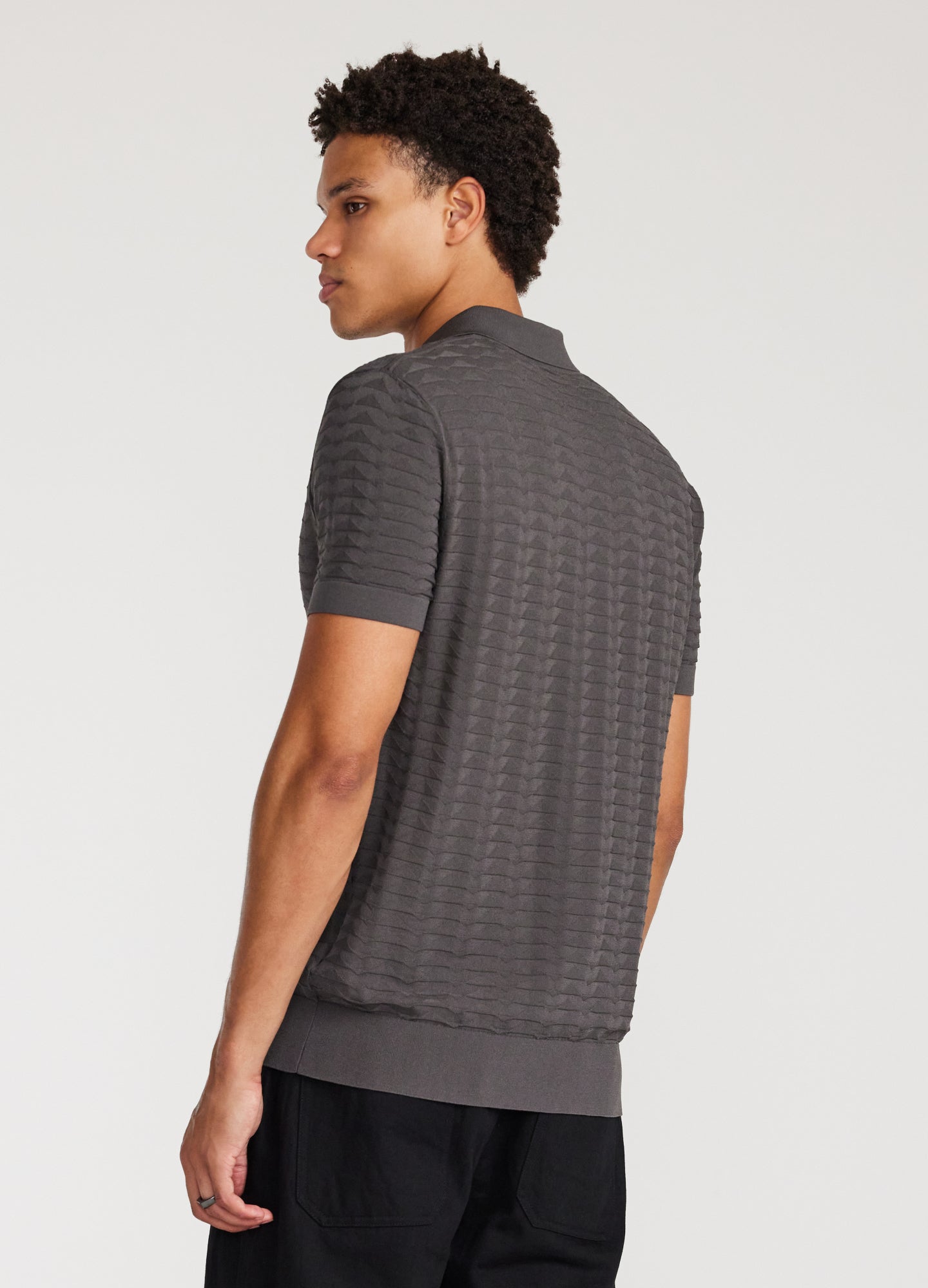 Triangle Knit Polo Steel Grey