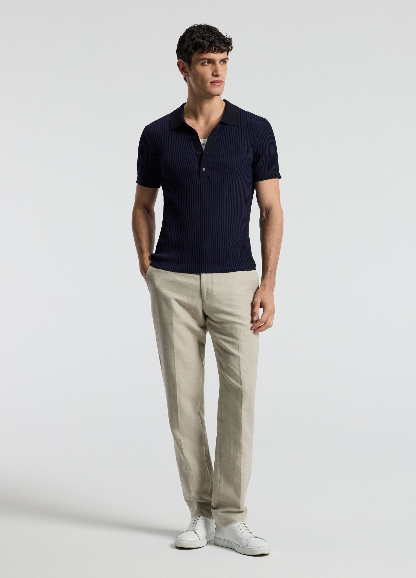 Two Tone Ribbed Polo Navy